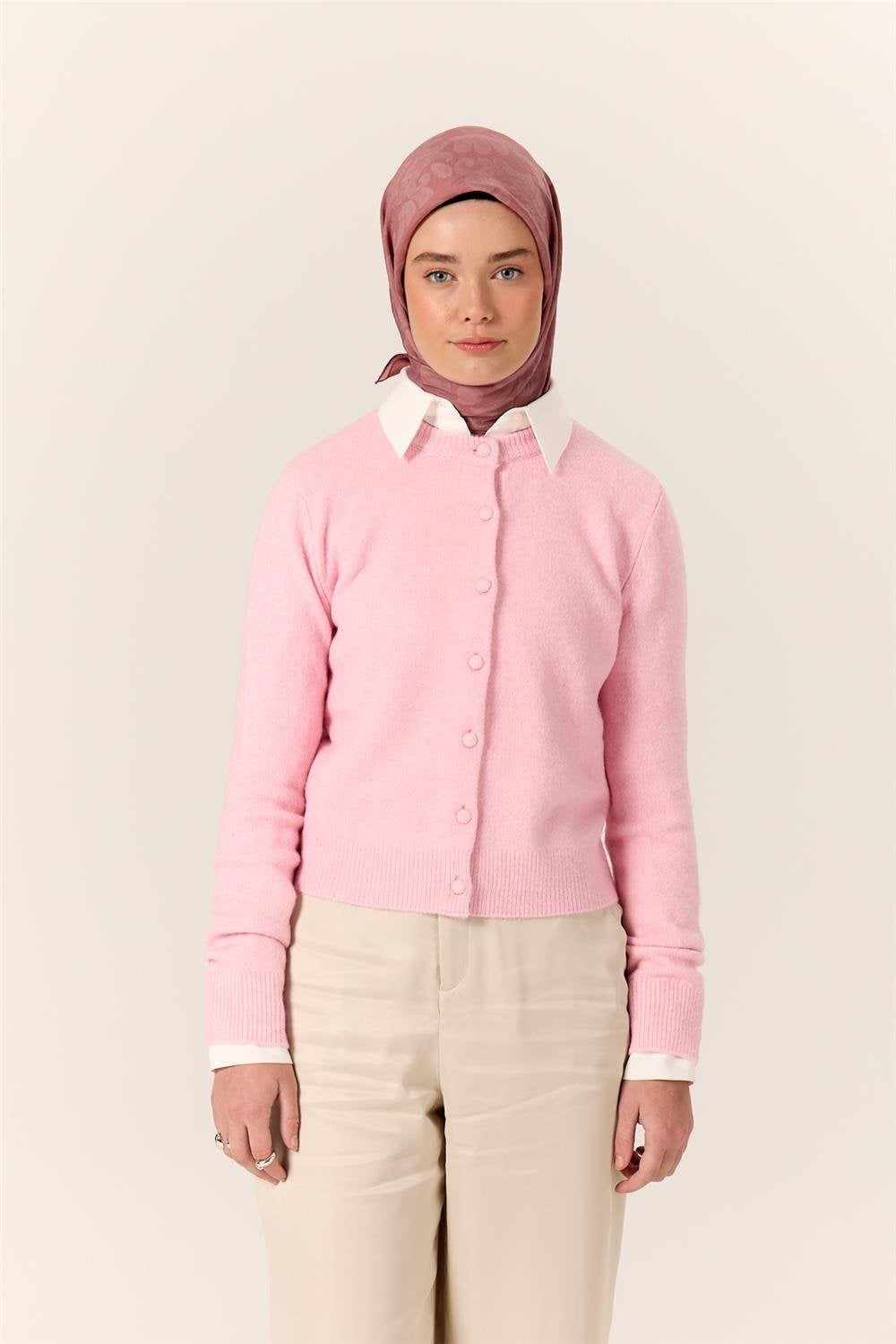Viskon Karışımlı Velora Eşarp Rose-Pudra Desenli İnce Dokulu Dökümlü 90X90