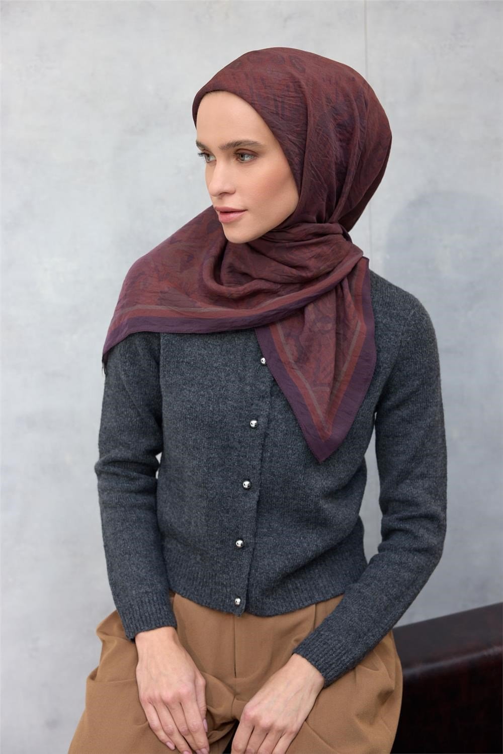Viskon Velora Eşarp Dört Mevsim Karma Desen Kiremit 90X90