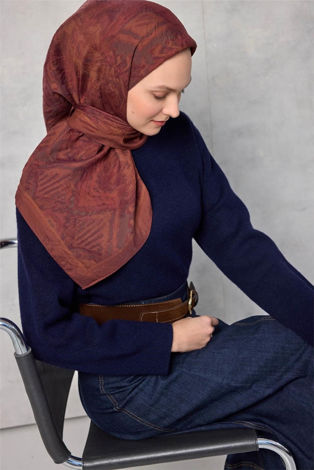 Viskon Velora Eşarp Dört Mevsim Karma Desen Bakır 90X90