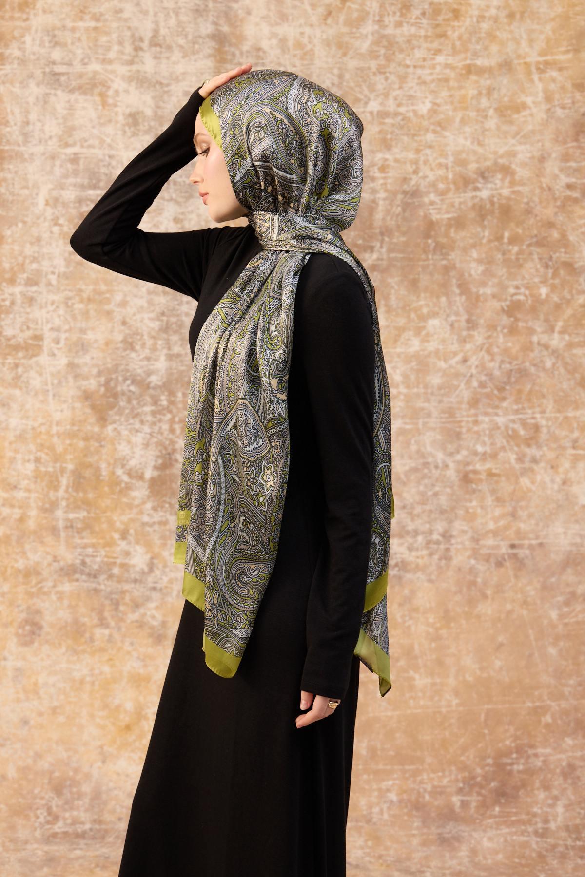 Yağ Yeşili Hint Vual Şal -  5003-12