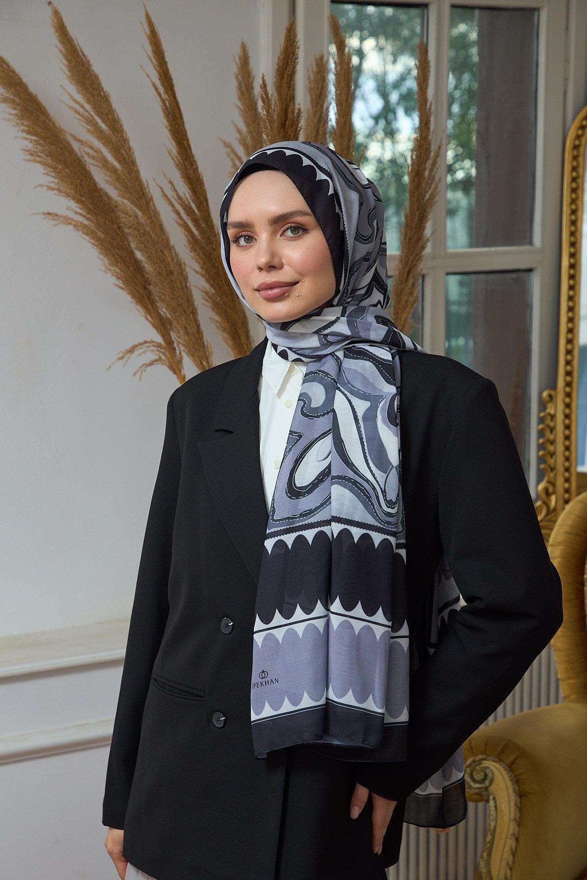 Yaz Işıltısı Koleksiyonu Soft Şal Gri Siyah 3045-14