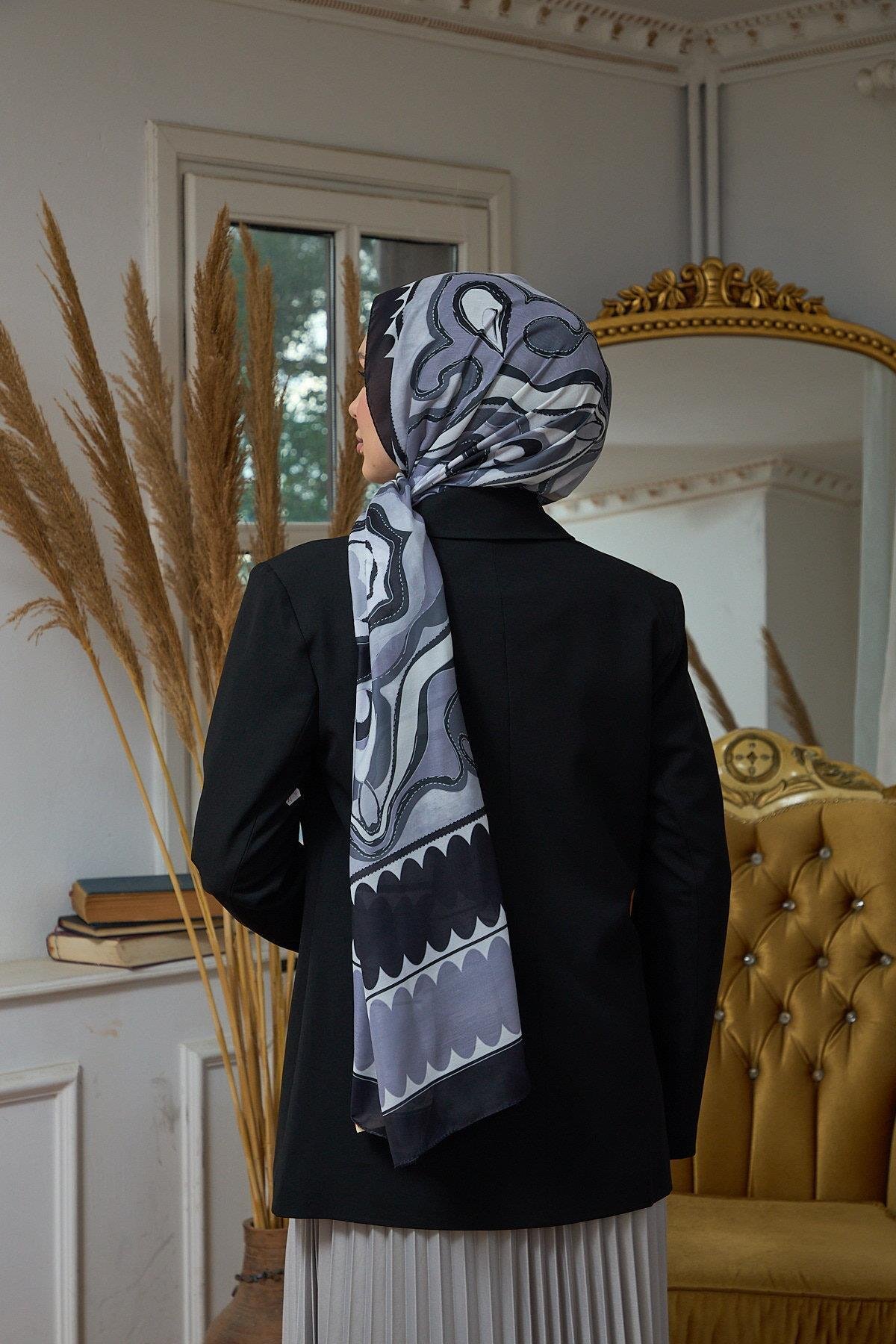 Yaz Işıltısı Koleksiyonu Soft Şal Gri Siyah 3045-14