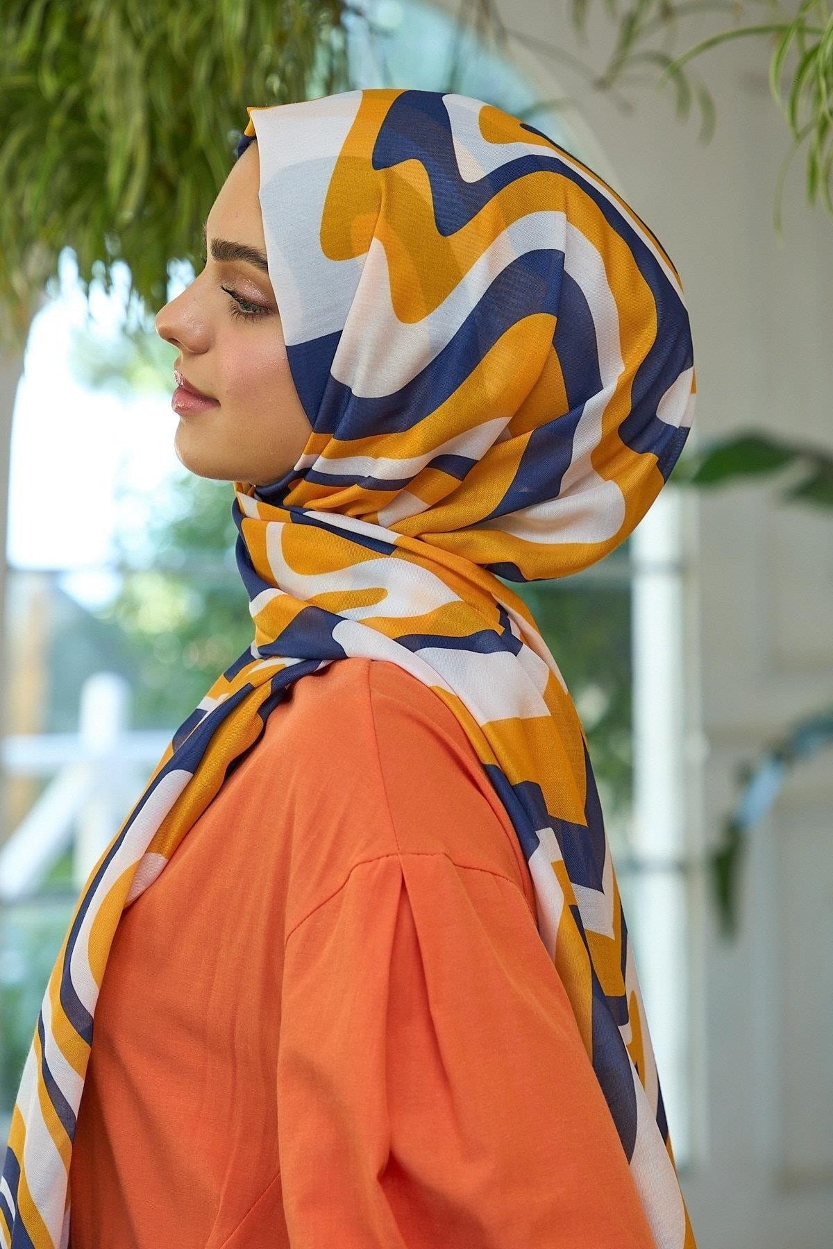 Yaz Işıltısı Koleksiyonu Soft Şal Orange Lacivert 3044-15