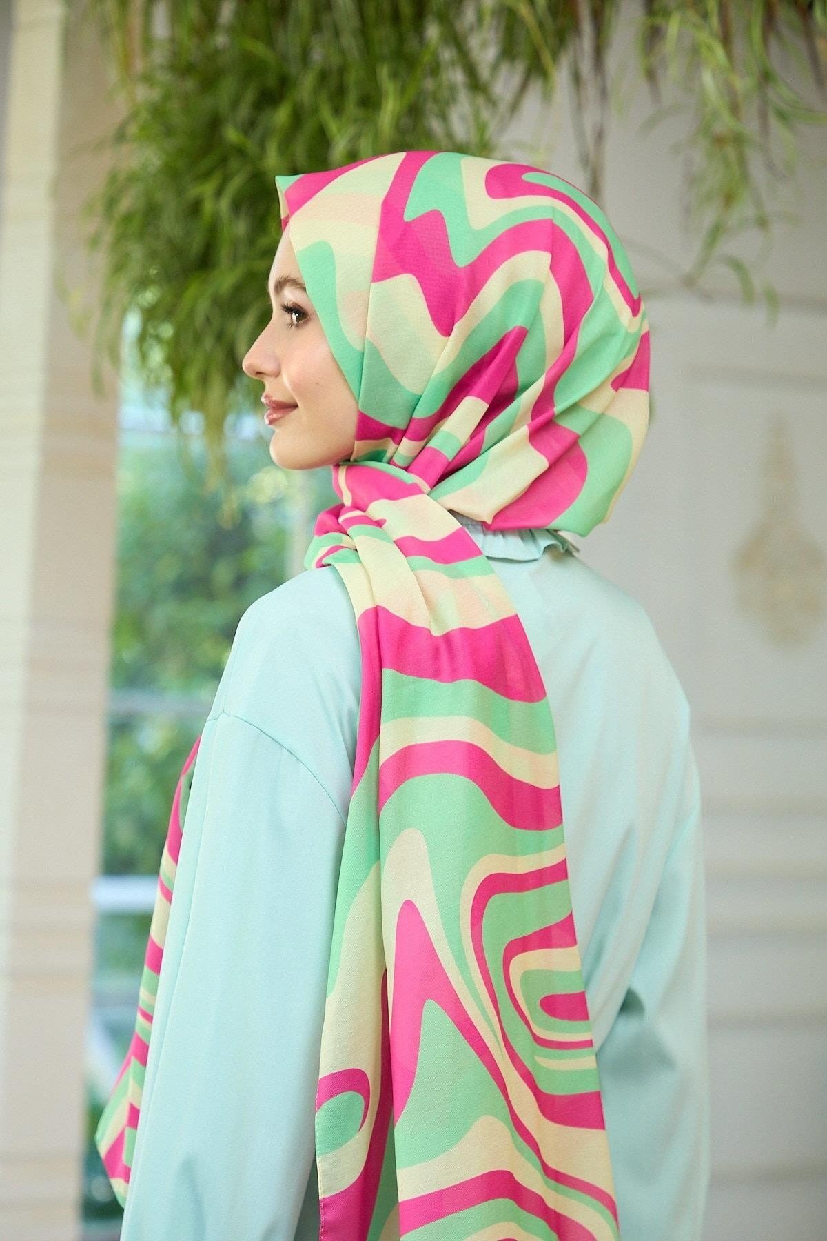 Yaz Işıltısı Koleksiyonu Soft Şal Yeşil Pembe 3044-07