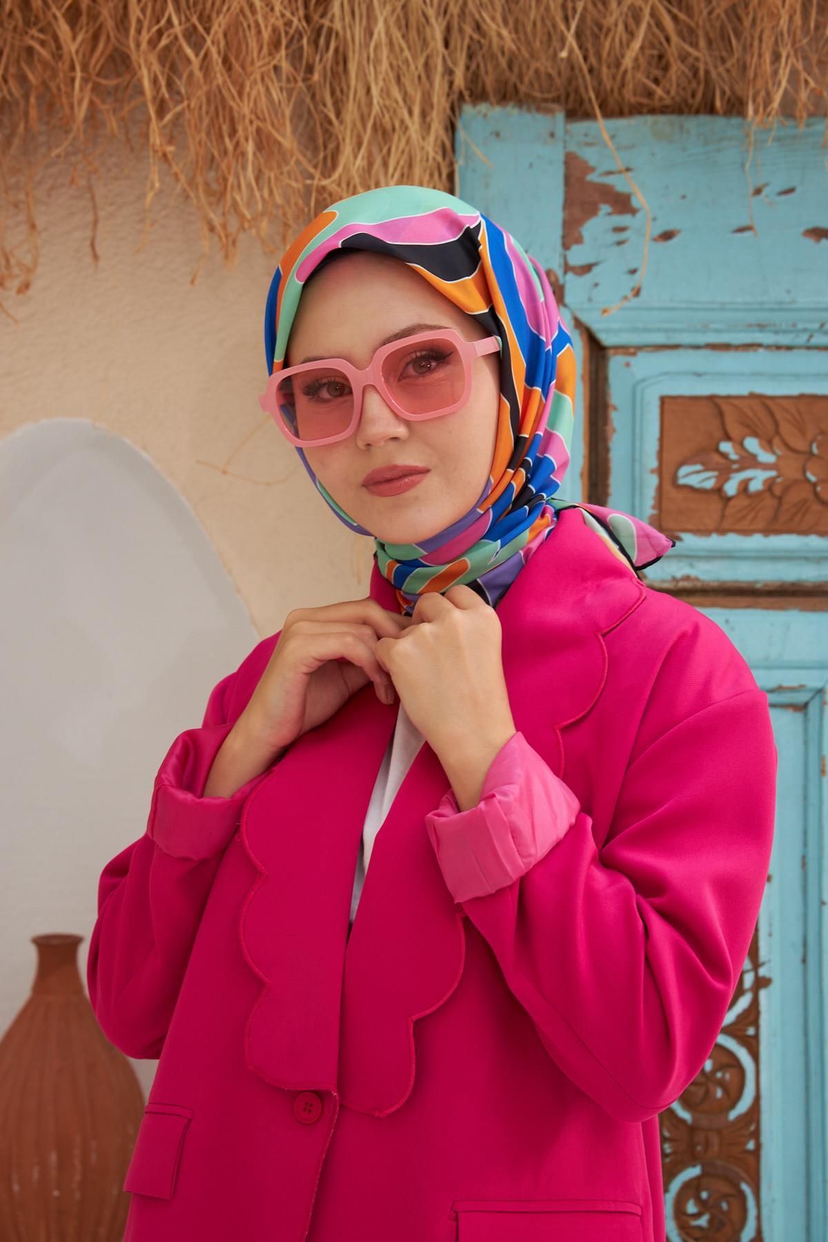 Yeni Twist Desen Pamuk Viskon Eşarp Turuncu Siyah 1133-02