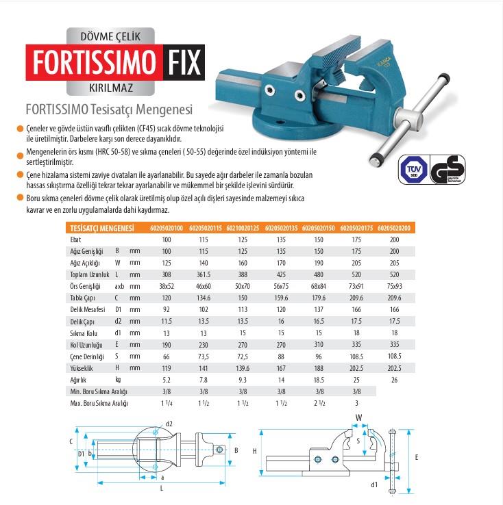 Kanca Fortissimo Tesisatçı Mengenesi Sabit 150mm