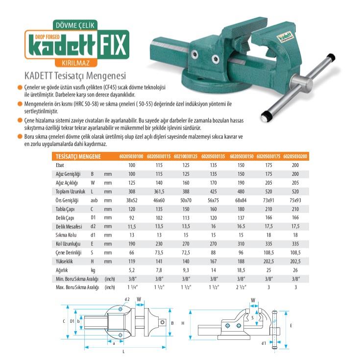 Kanca Kadett Tesisatçı Mengenesi Sabit 115mm