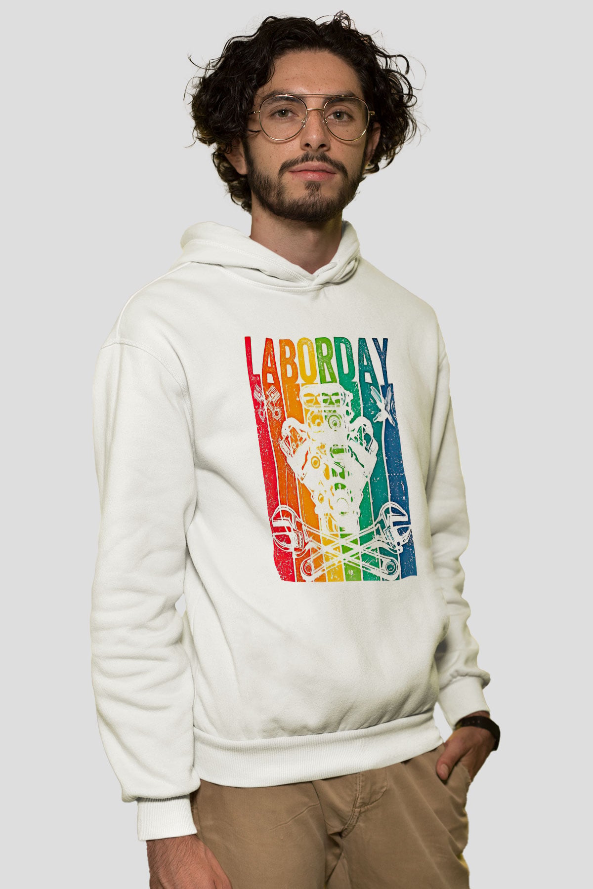 1 Mayıs Baskılı Beyaz Unisex Hoodie