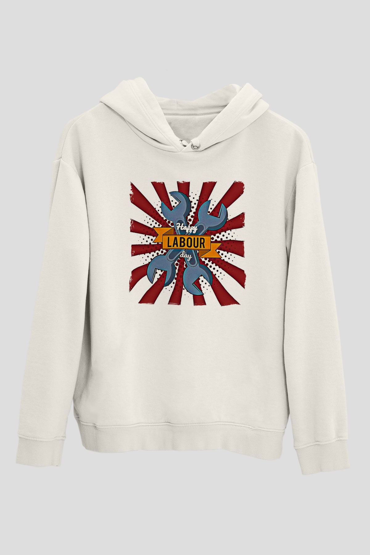 1 Mayıs Baskılı Beyaz Unisex Hoodie