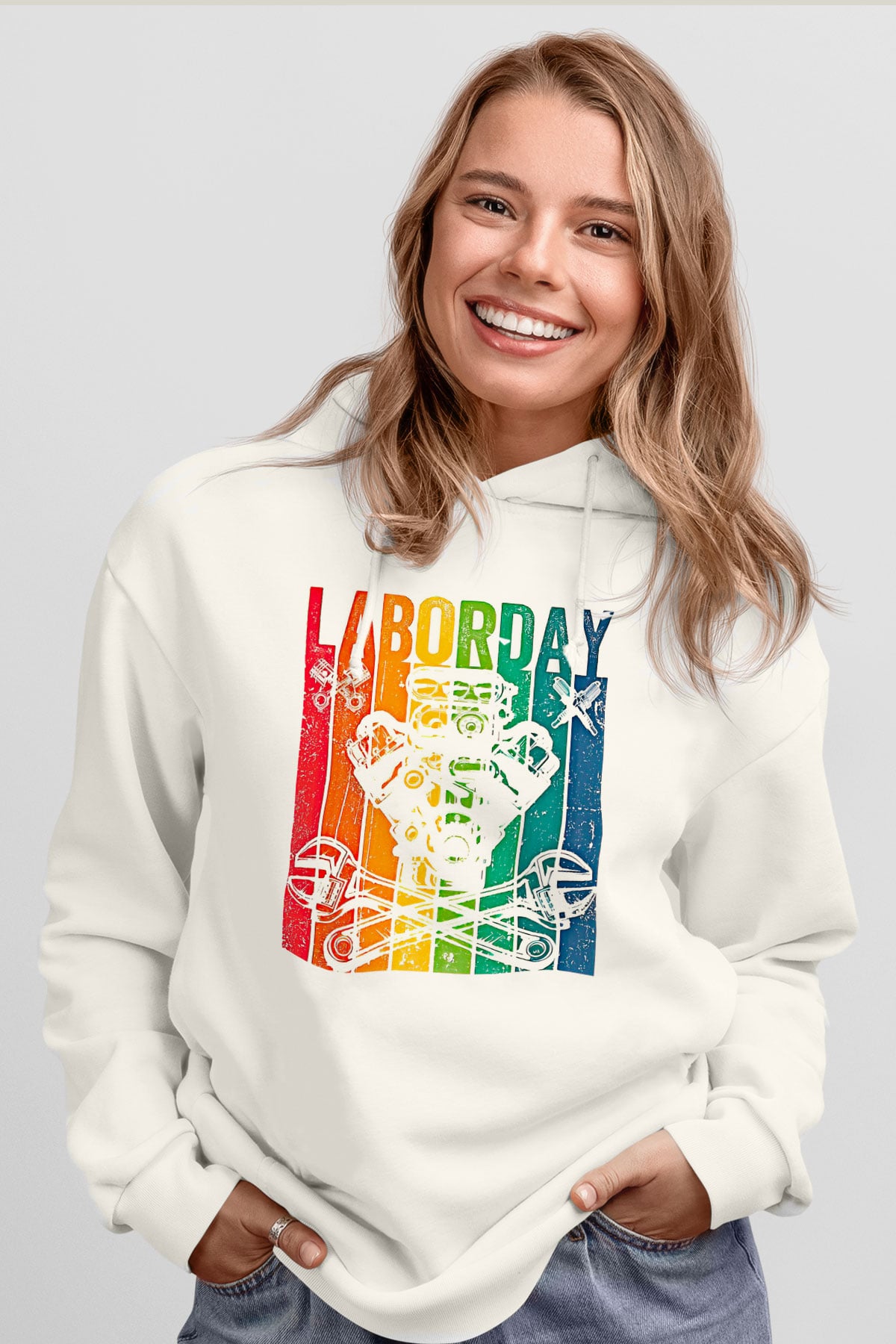 1 Mayıs Baskılı Beyaz Unisex Hoodie