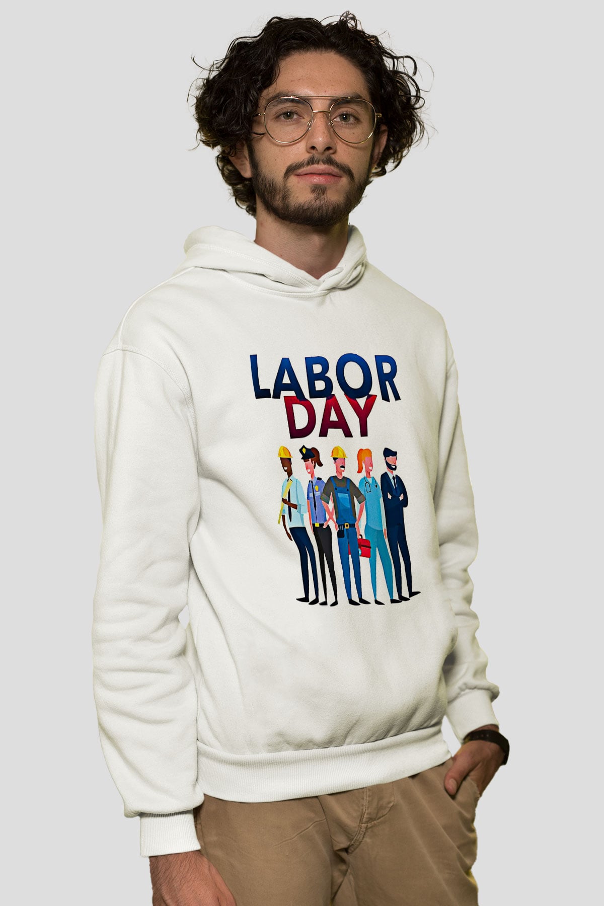 1 Mayıs Baskılı Beyaz Unisex Hoodie