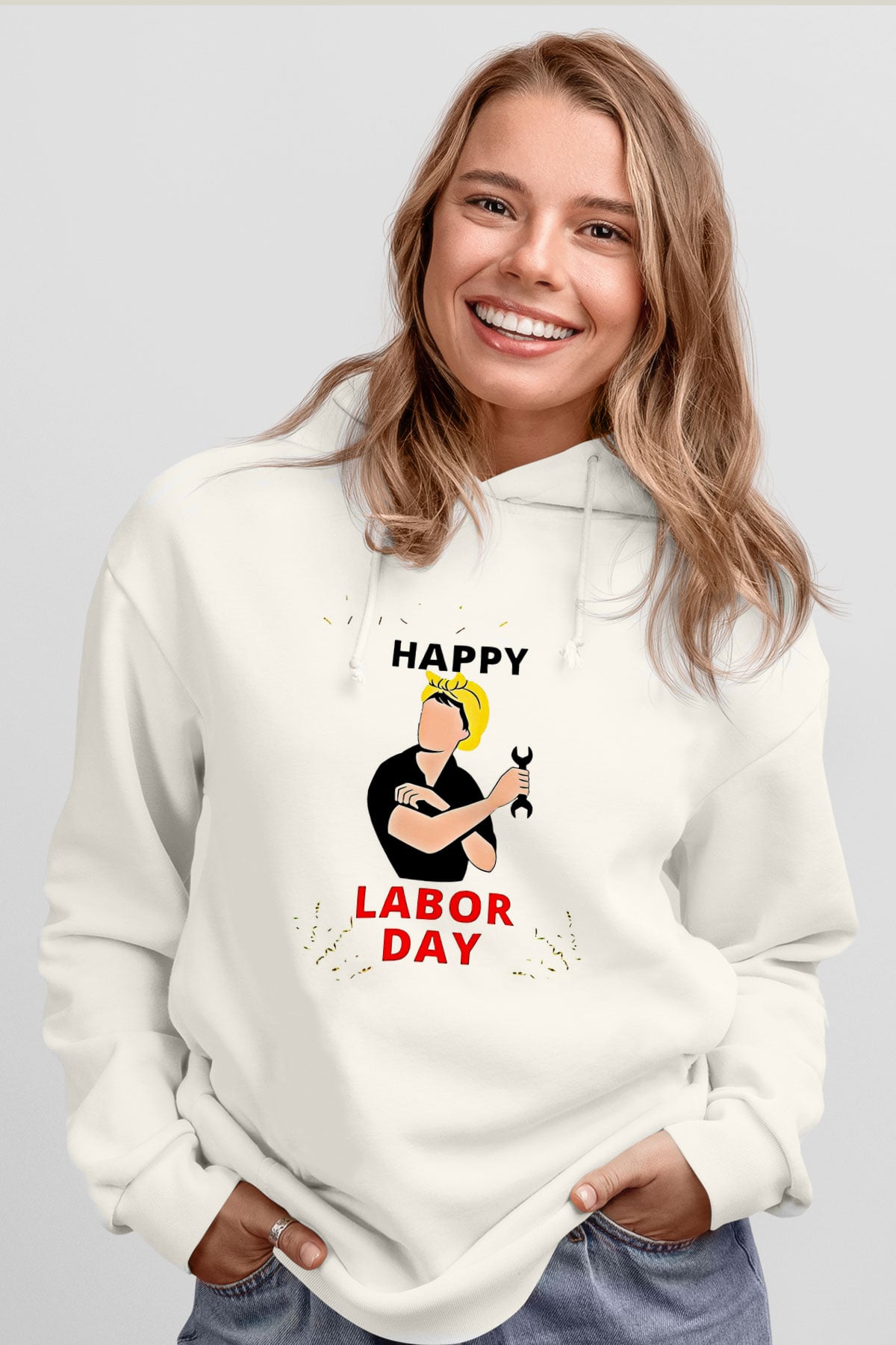1 Mayıs Baskılı Beyaz Unisex Hoodie