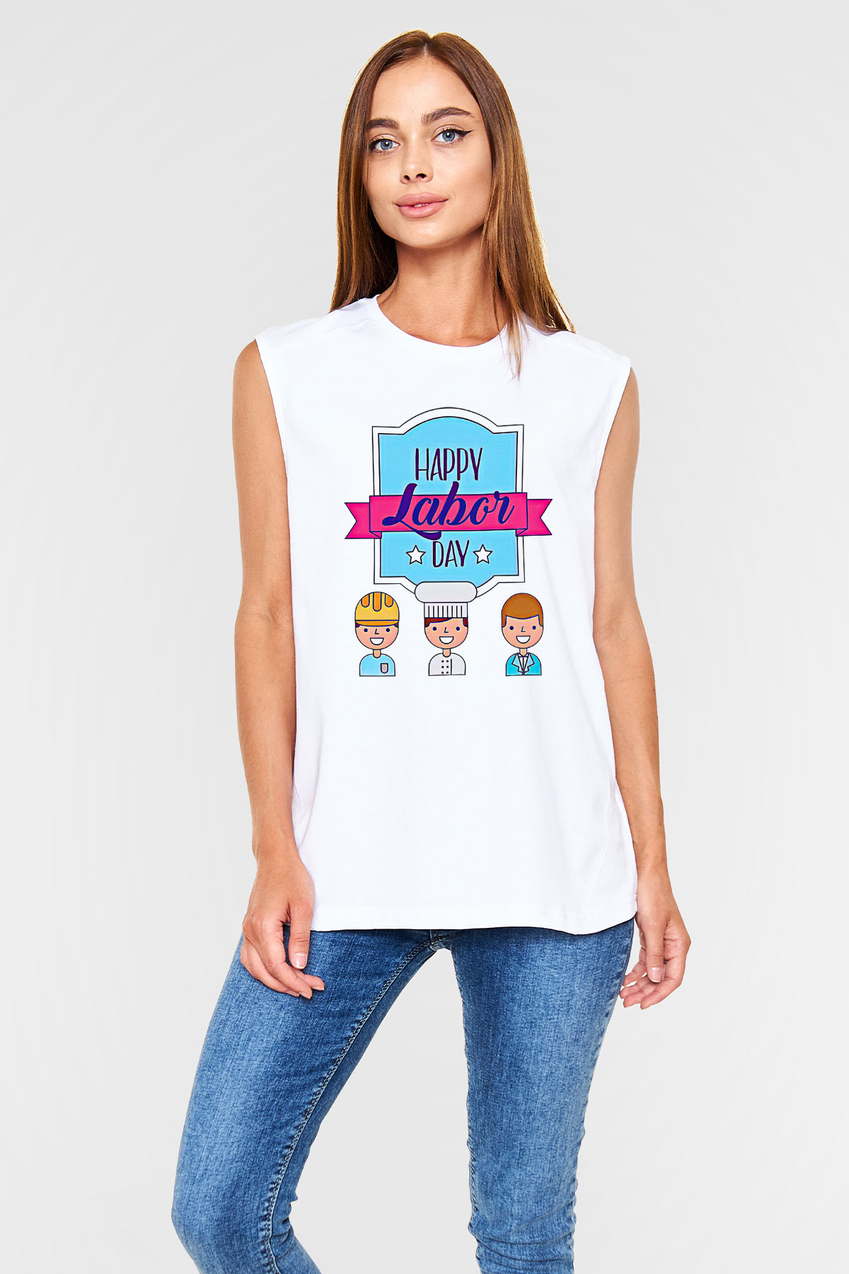 1 Mayıs Baskılı Beyaz Unisex Kolsuz Tişört - Tshirt