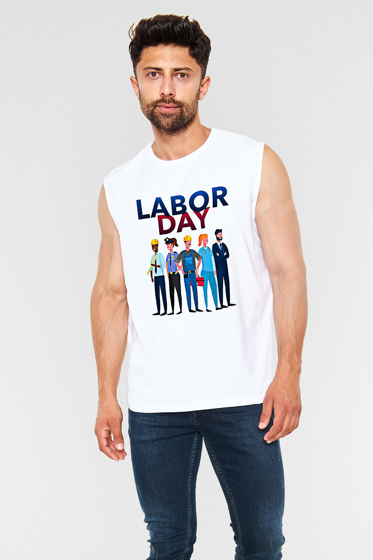 1 Mayıs Baskılı Beyaz Unisex Kolsuz Tişört - Tshirt