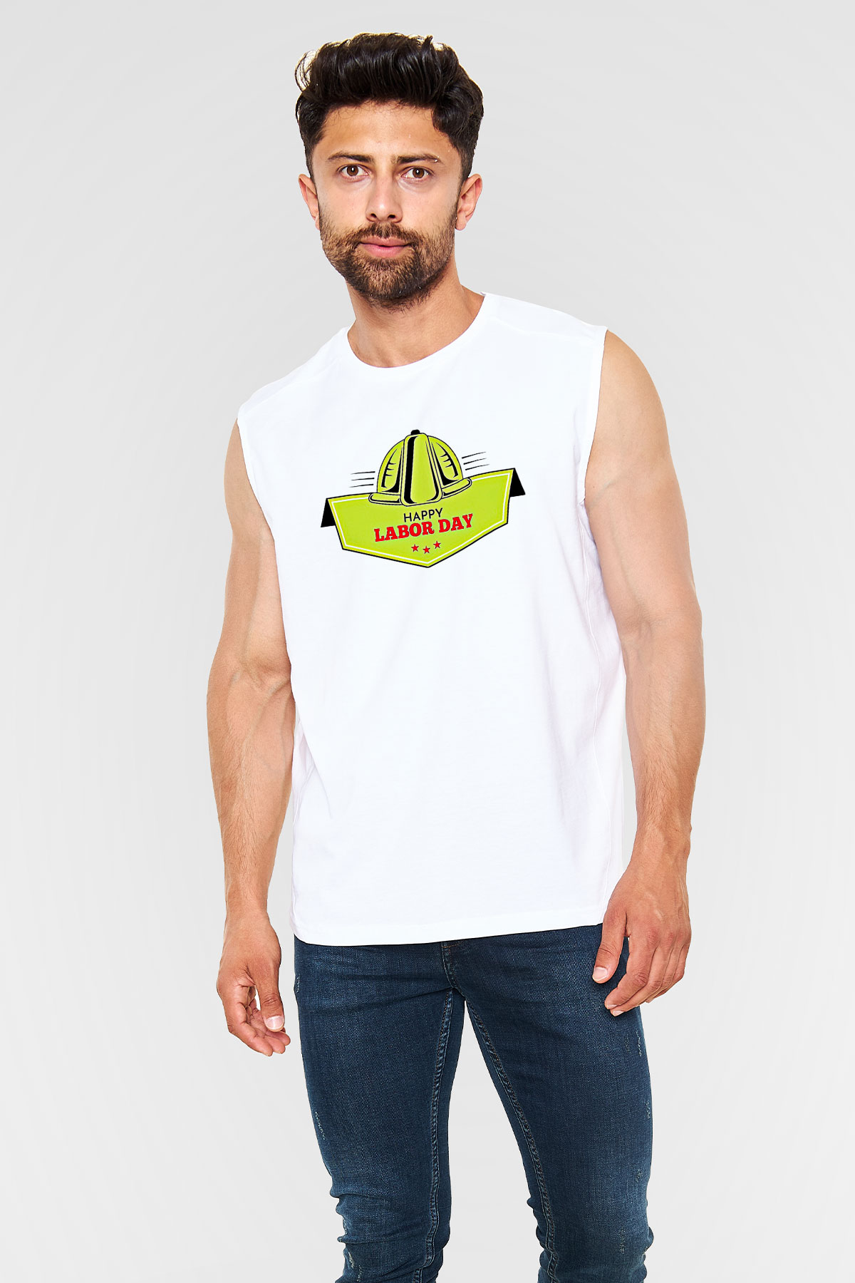 1 Mayıs Baskılı Beyaz Unisex Kolsuz Tişört - Tshirt