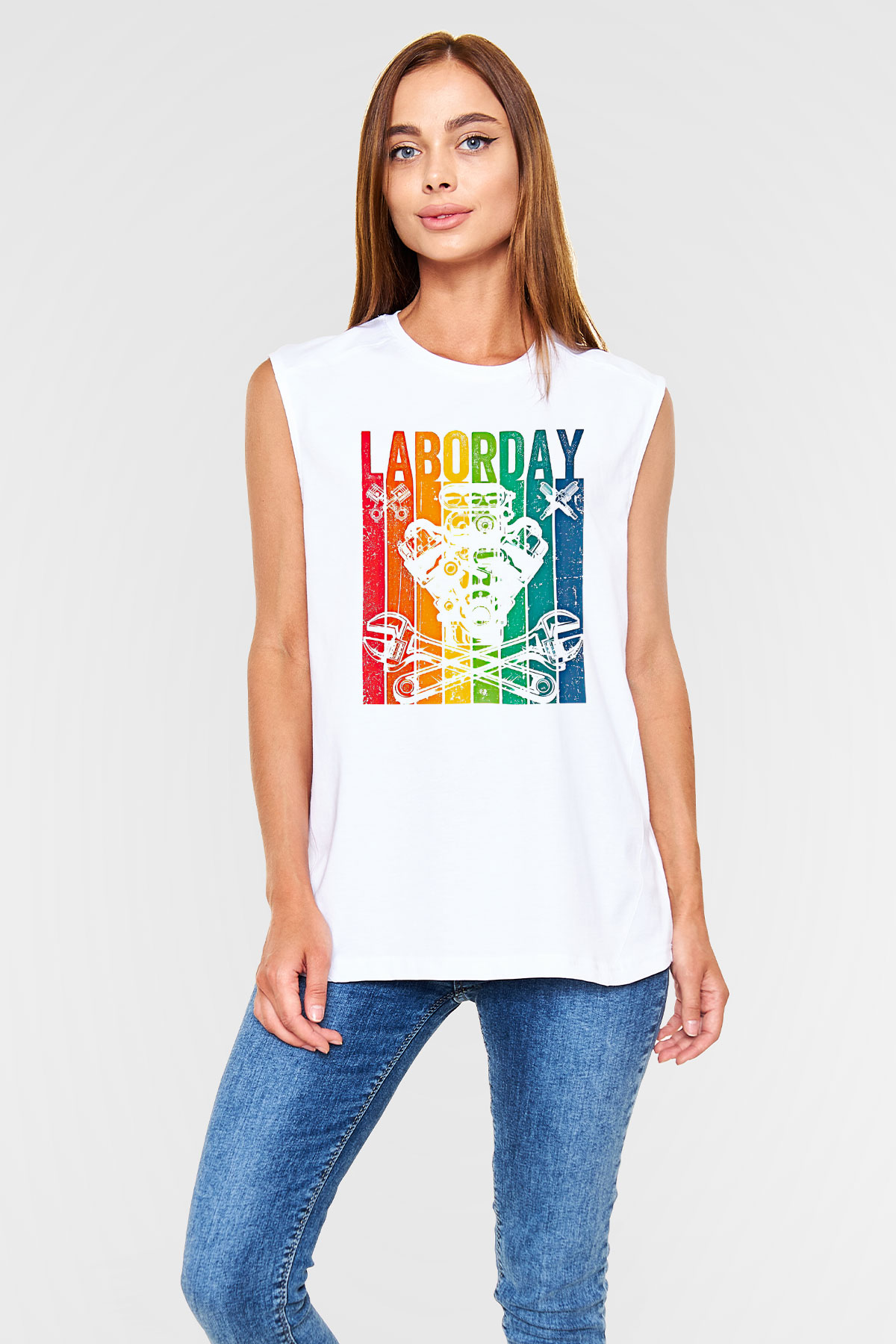1 Mayıs Baskılı Beyaz Unisex Kolsuz Tişört - Tshirt