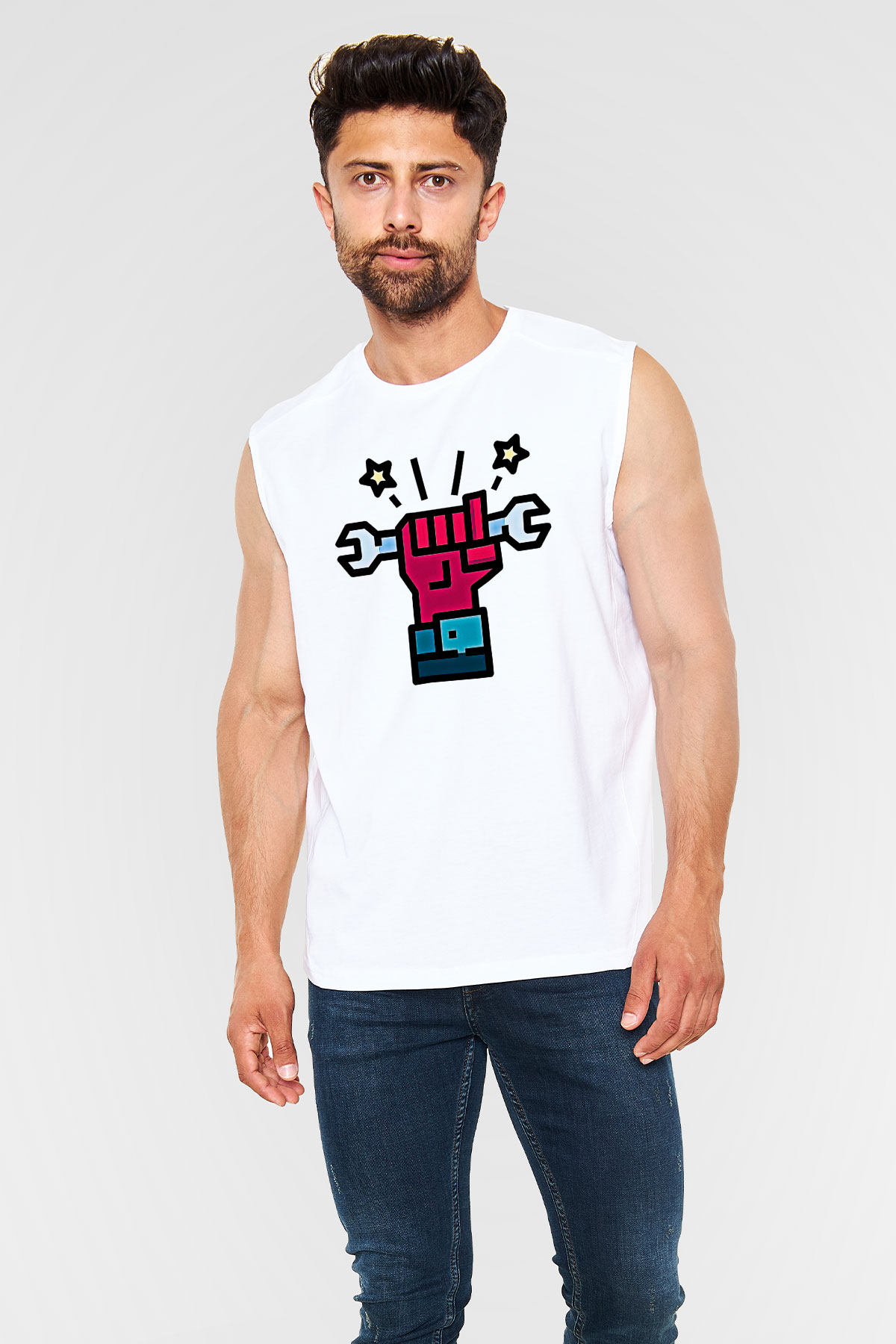 1 Mayıs Baskılı Beyaz Unisex Kolsuz Tişört - Tshirt