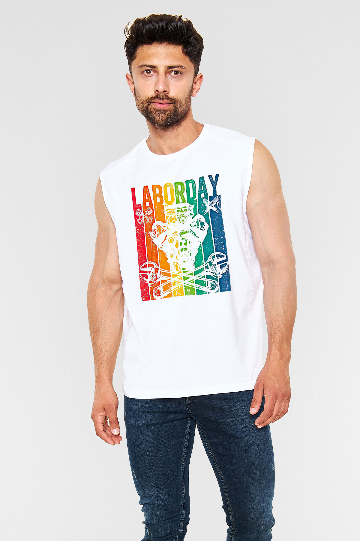 1 Mayıs Baskılı Beyaz Unisex Kolsuz Tişört - Tshirt