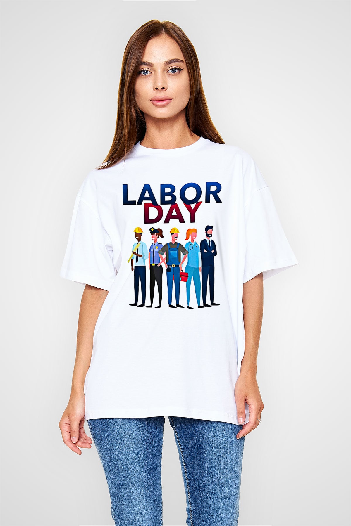 1 Mayıs Baskılı Beyaz Unisex Oversize Tişört - Tshirt