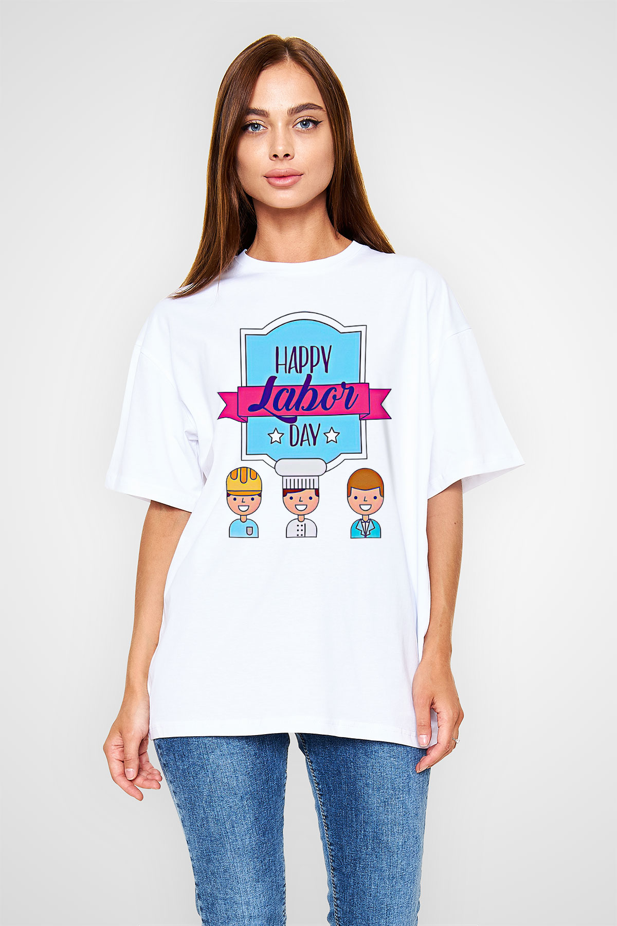 1 Mayıs Baskılı Beyaz Unisex Oversize Tişört - Tshirt
