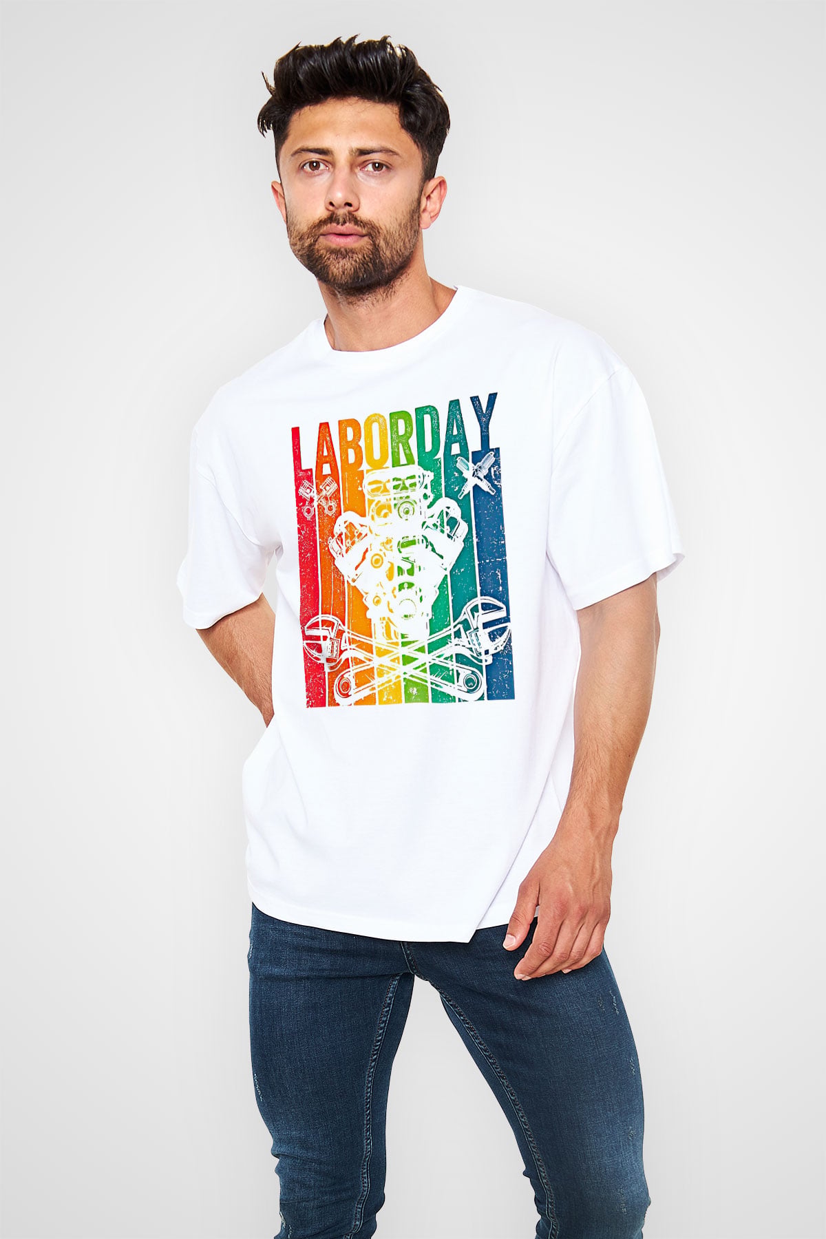 1 Mayıs Baskılı Beyaz Unisex Oversize Tişört - Tshirt
