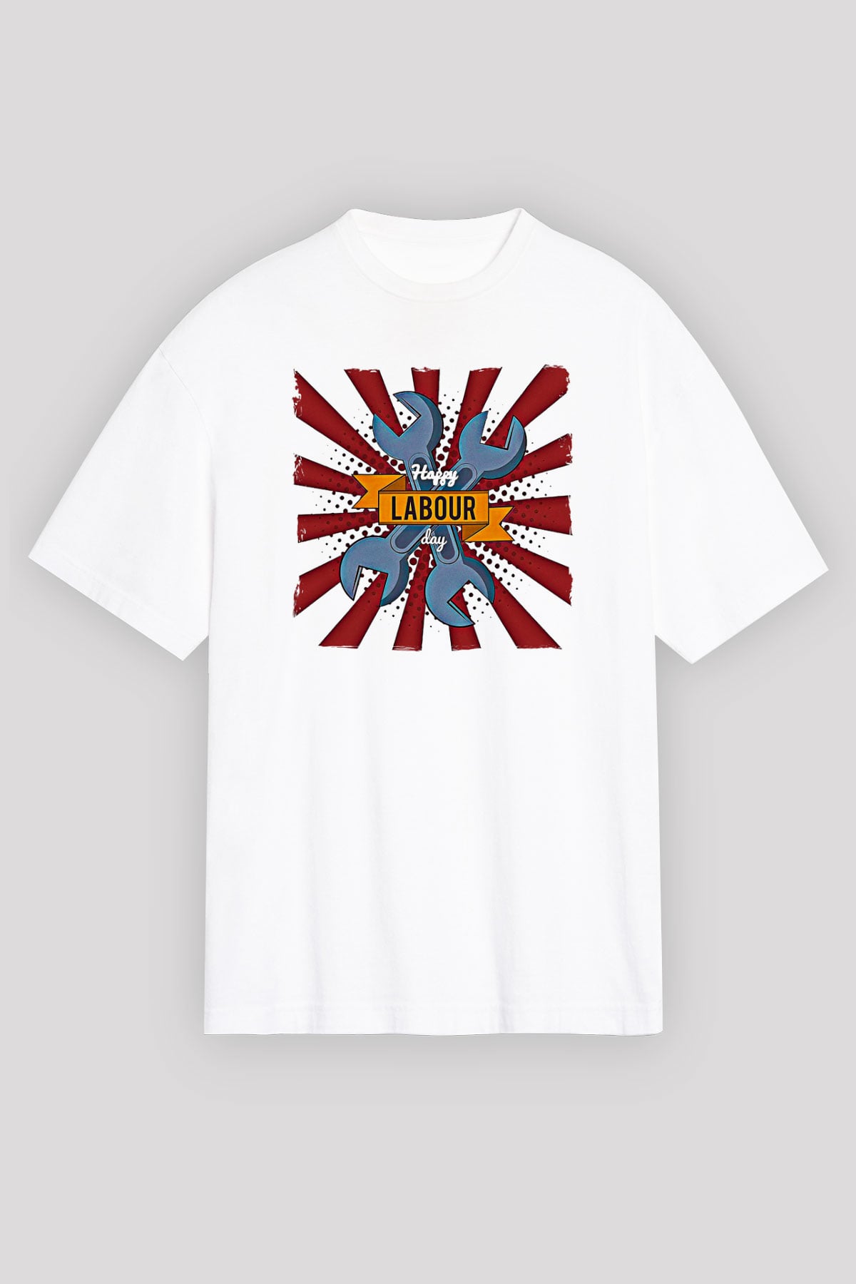 1 Mayıs Baskılı Beyaz Unisex Oversize Tişört - Tshirt