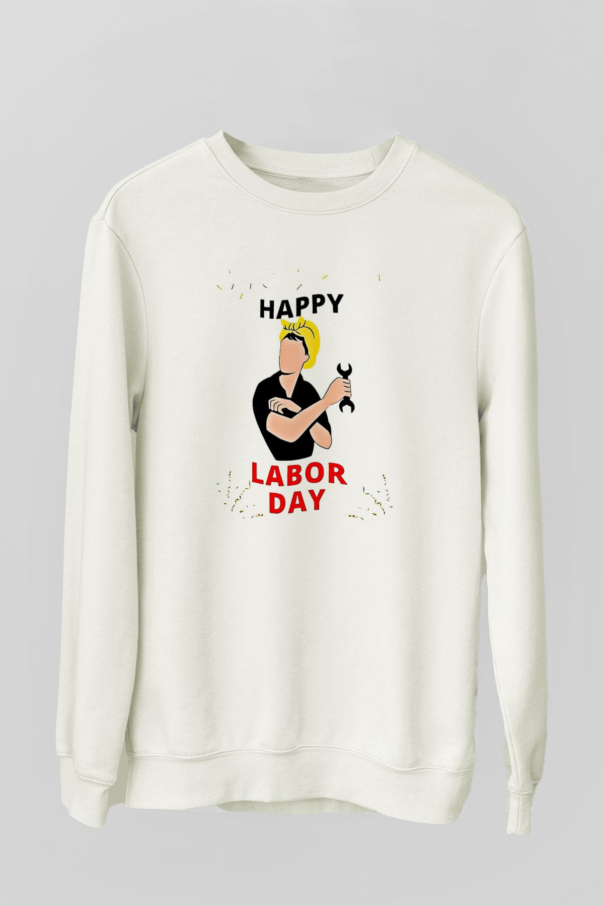 1 Mayıs Baskılı Beyaz Unisex Sweatshirt