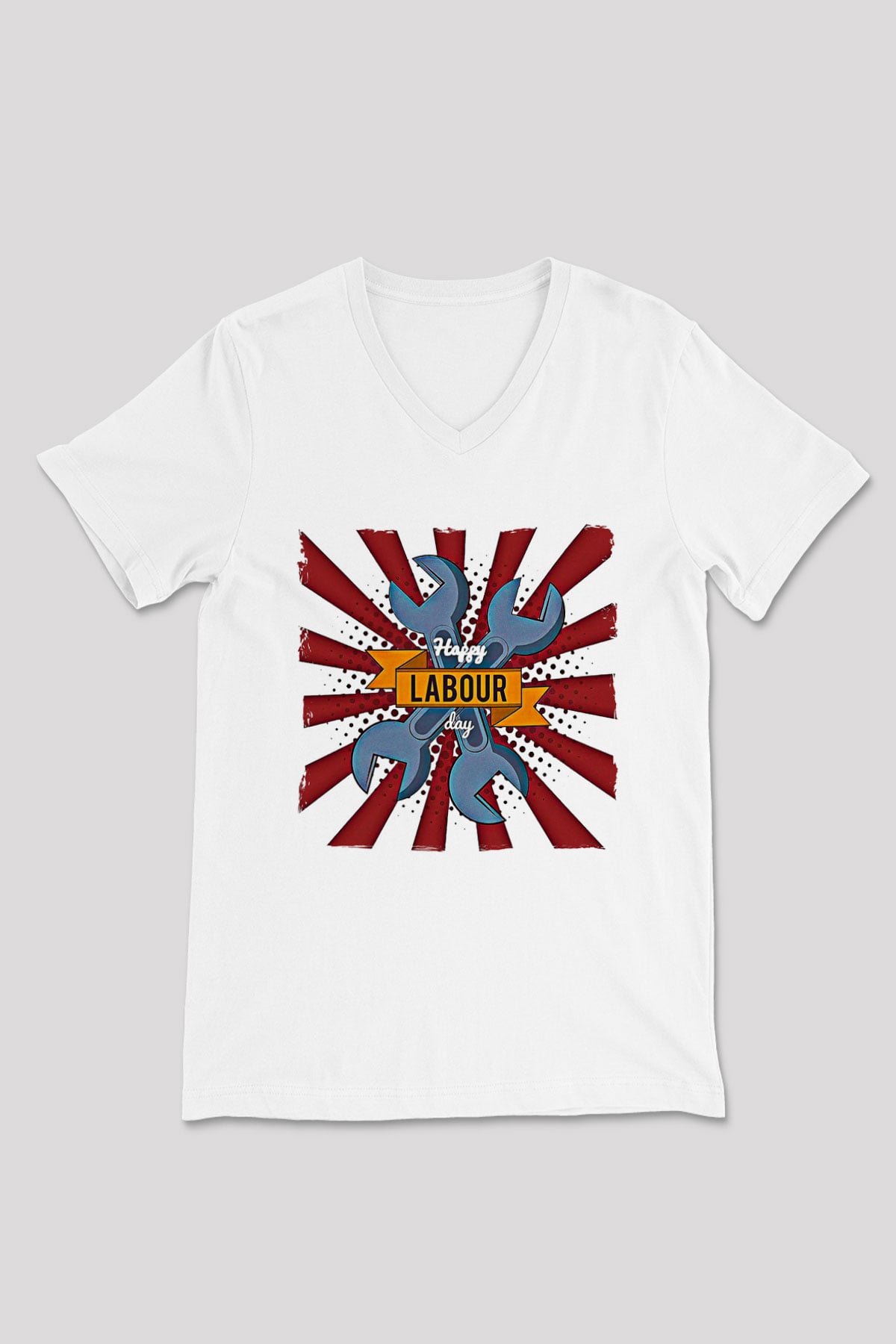 1 Mayıs Baskılı Beyaz Unisex V Yaka Tişört - Tshirt