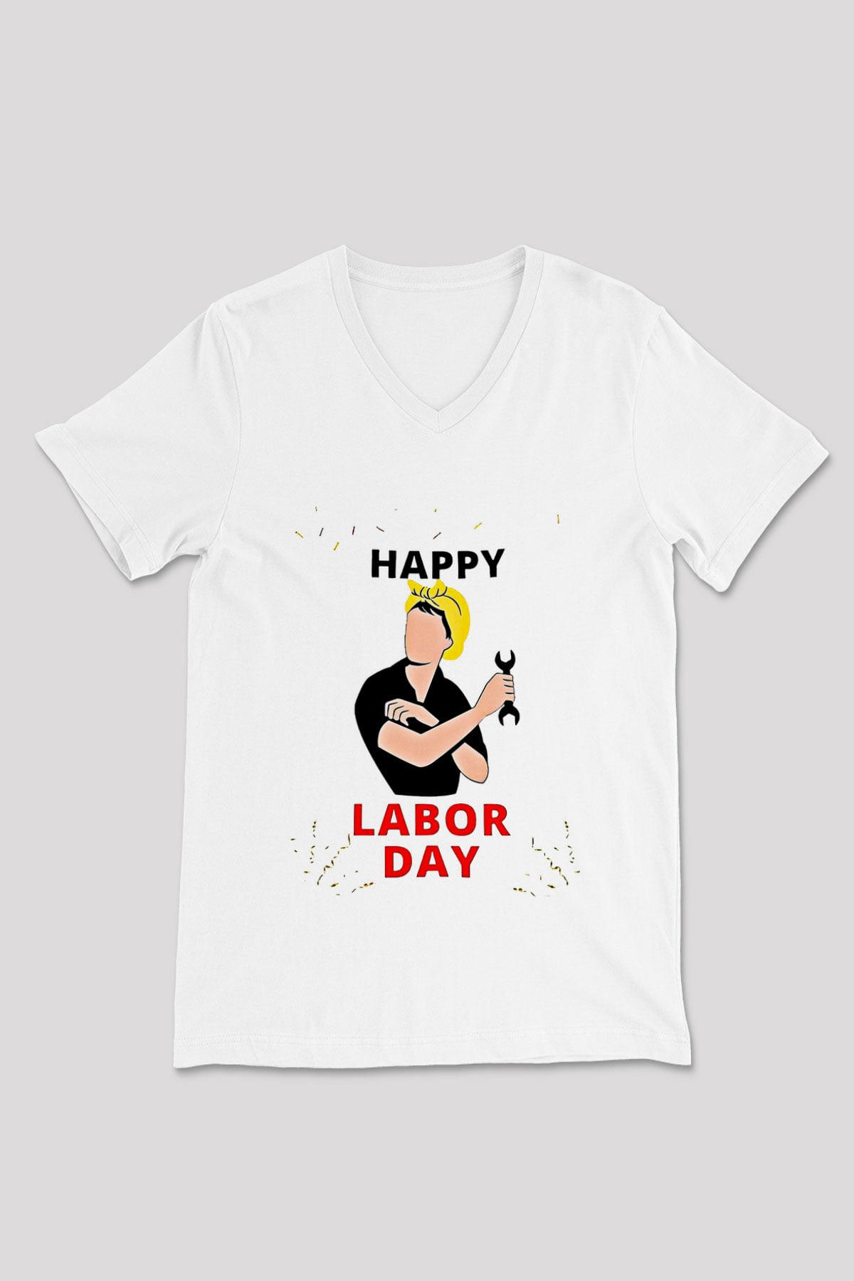 1 Mayıs Baskılı Beyaz Unisex V Yaka Tişört - Tshirt