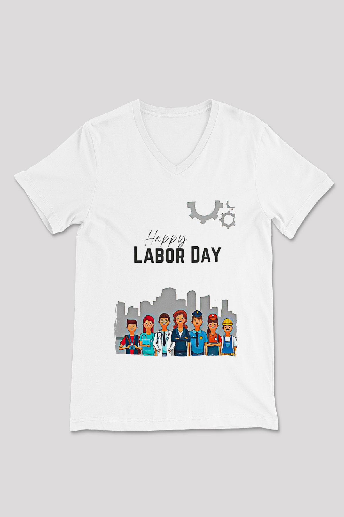 1 Mayıs Baskılı Beyaz Unisex V Yaka Tişört - Tshirt
