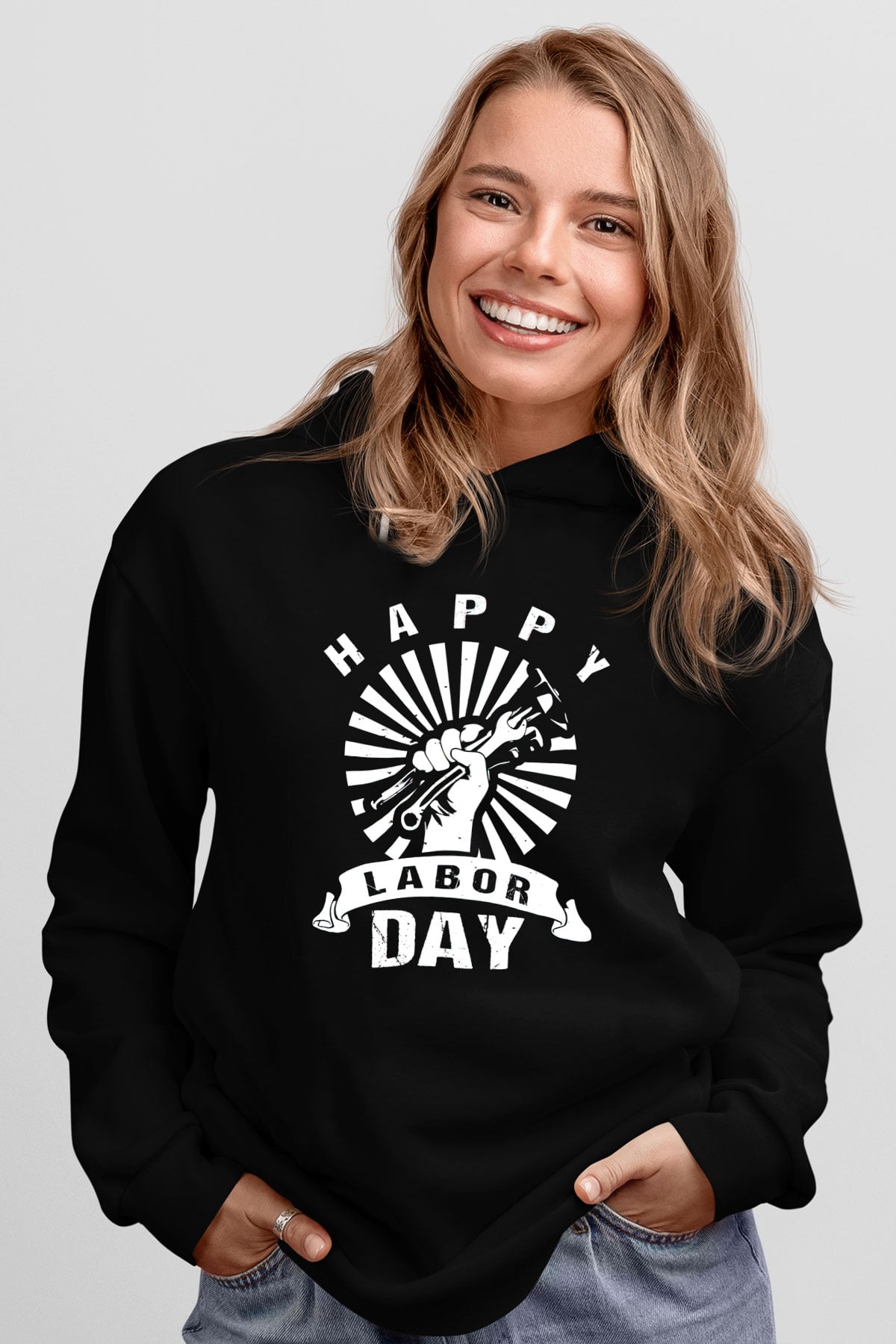 1 Mayıs Baskılı Unisex Siyah Hoodie