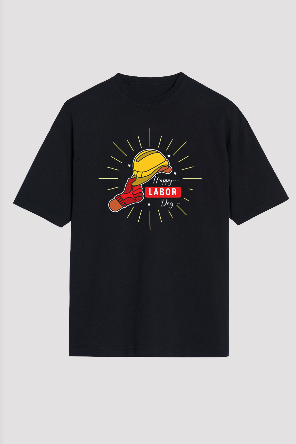 1 Mayıs Baskılı Unisex Siyah Oversize Tişört - Tshirt