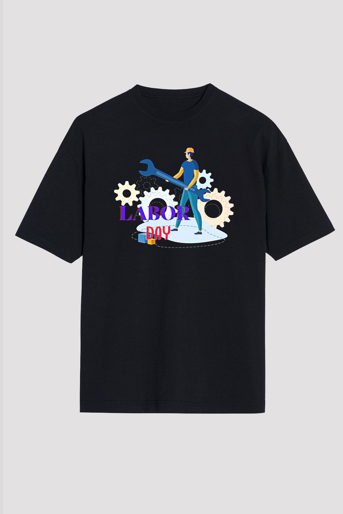 1 Mayıs Baskılı Unisex Siyah Oversize Tişört - Tshirt
