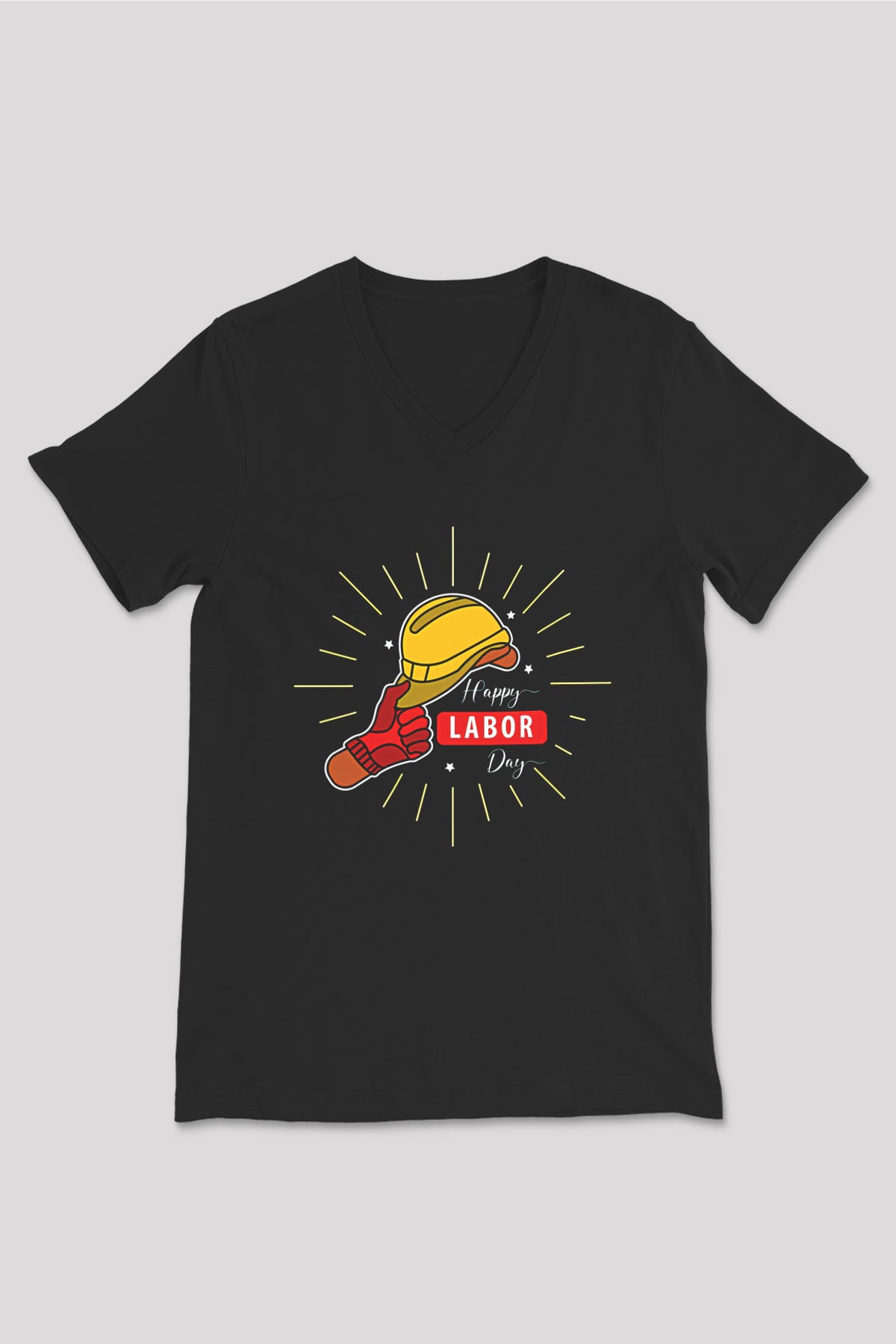 1 Mayıs Baskılı Unisex Siyah V Yaka Tişört - Tshirt