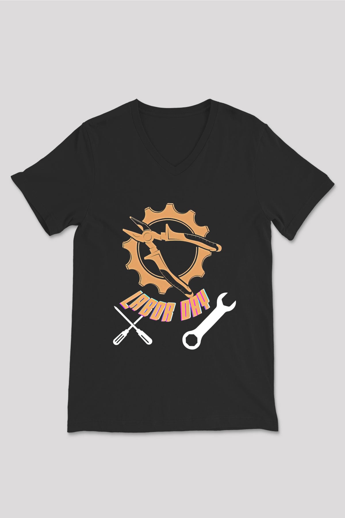 1 Mayıs Baskılı Unisex Siyah V Yaka Tişört - Tshirt