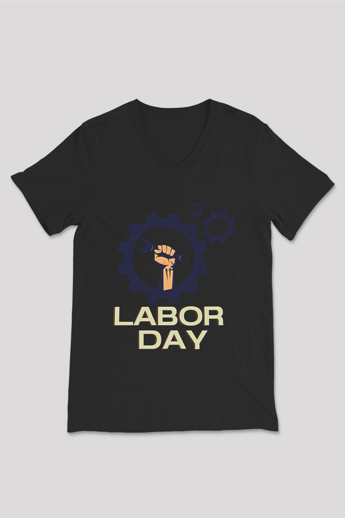 1 Mayıs Baskılı Unisex Siyah V Yaka Tişört - Tshirt