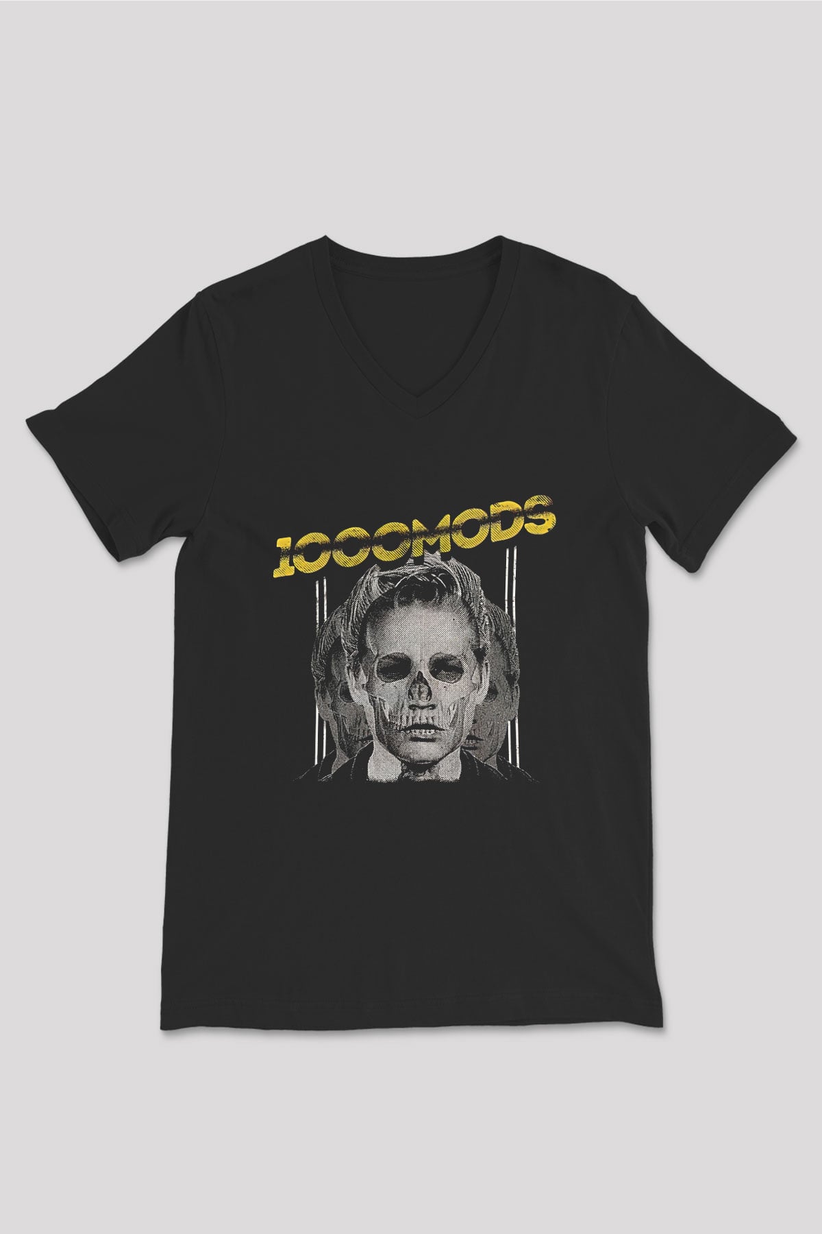 1000mods Baskılı Unisex Siyah V Yaka Tişört - Tshirt