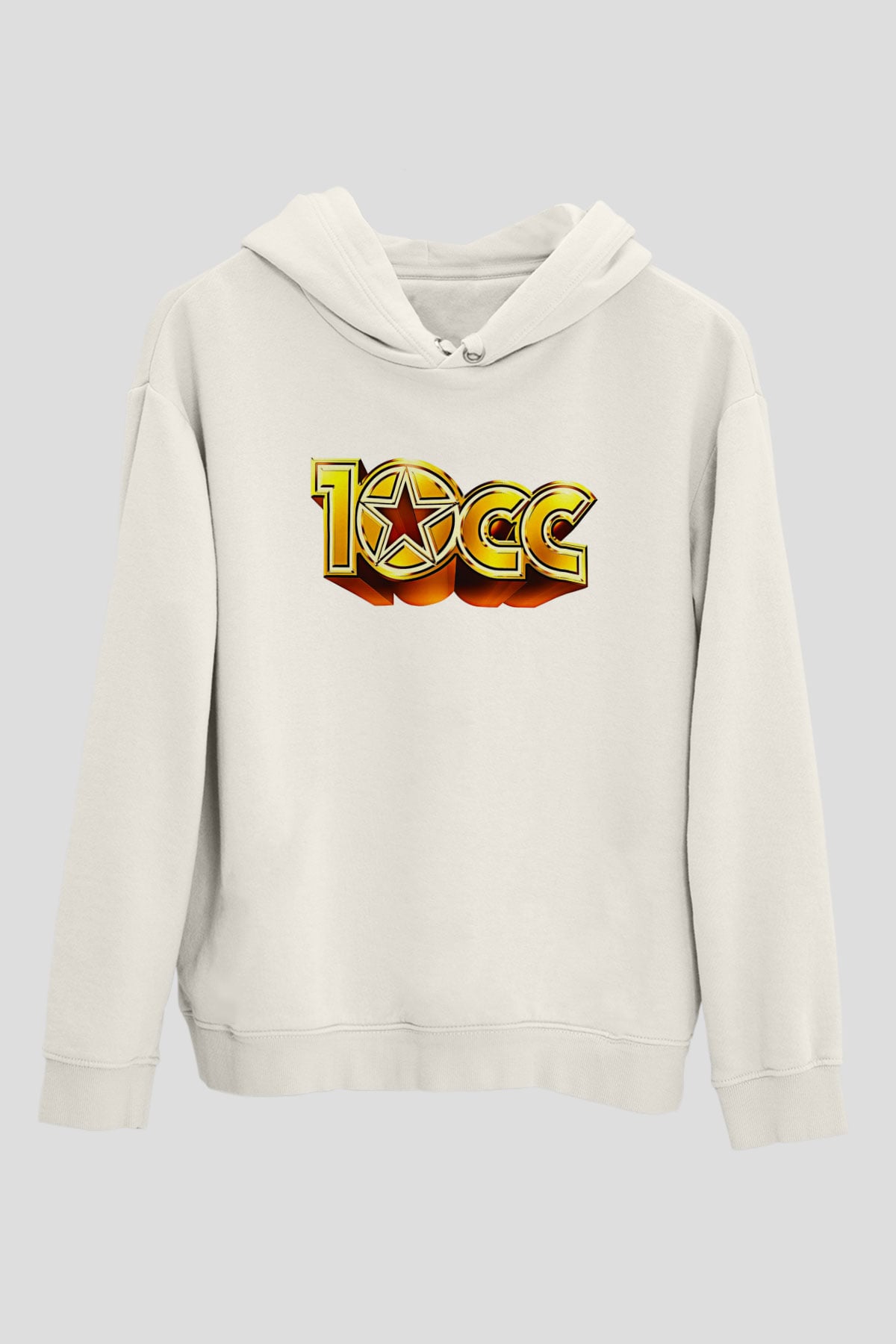 10cc Baskılı Beyaz Unisex Kapüşonlu Sweatshirt