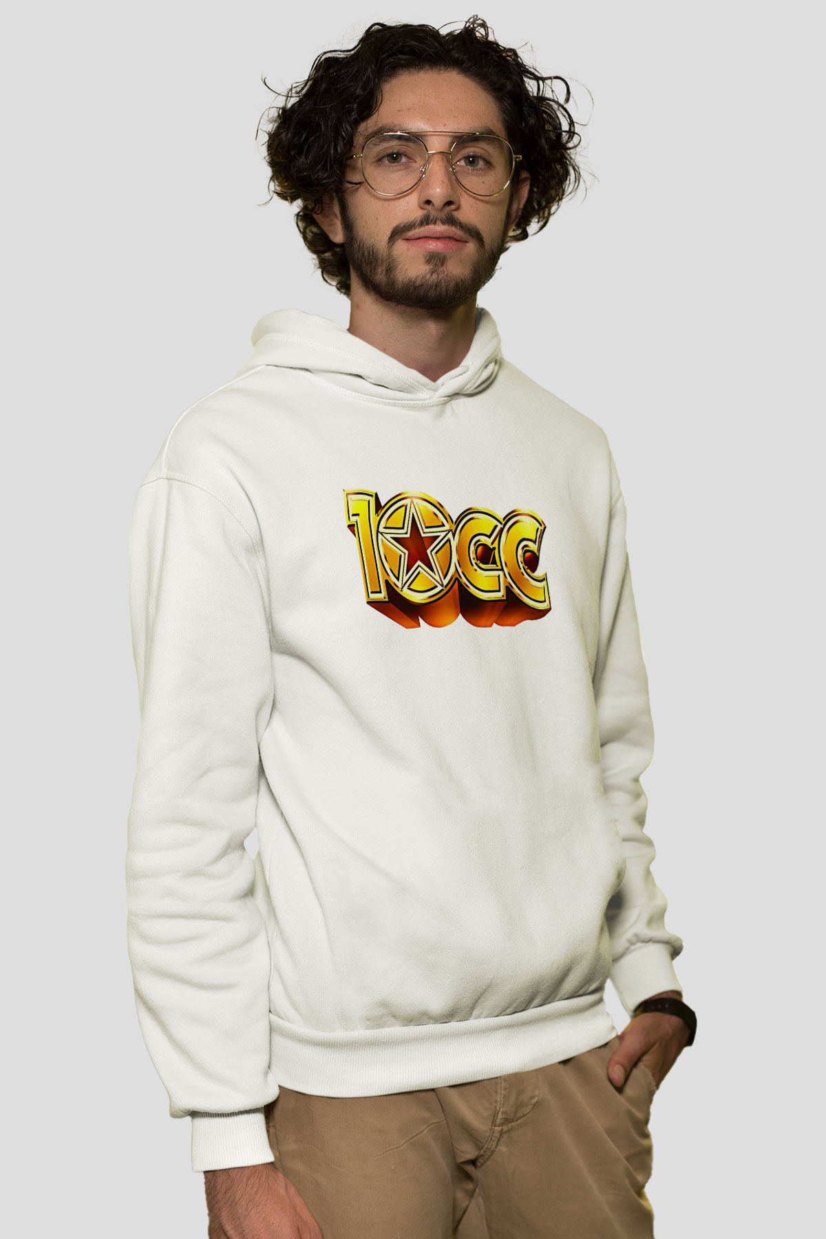 10cc Baskılı Beyaz Unisex Kapüşonlu Sweatshirt