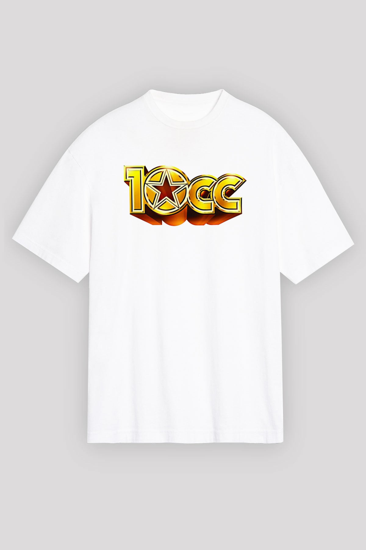 10cc Baskılı Beyaz Unisex Oversize Tişört - Tshirt