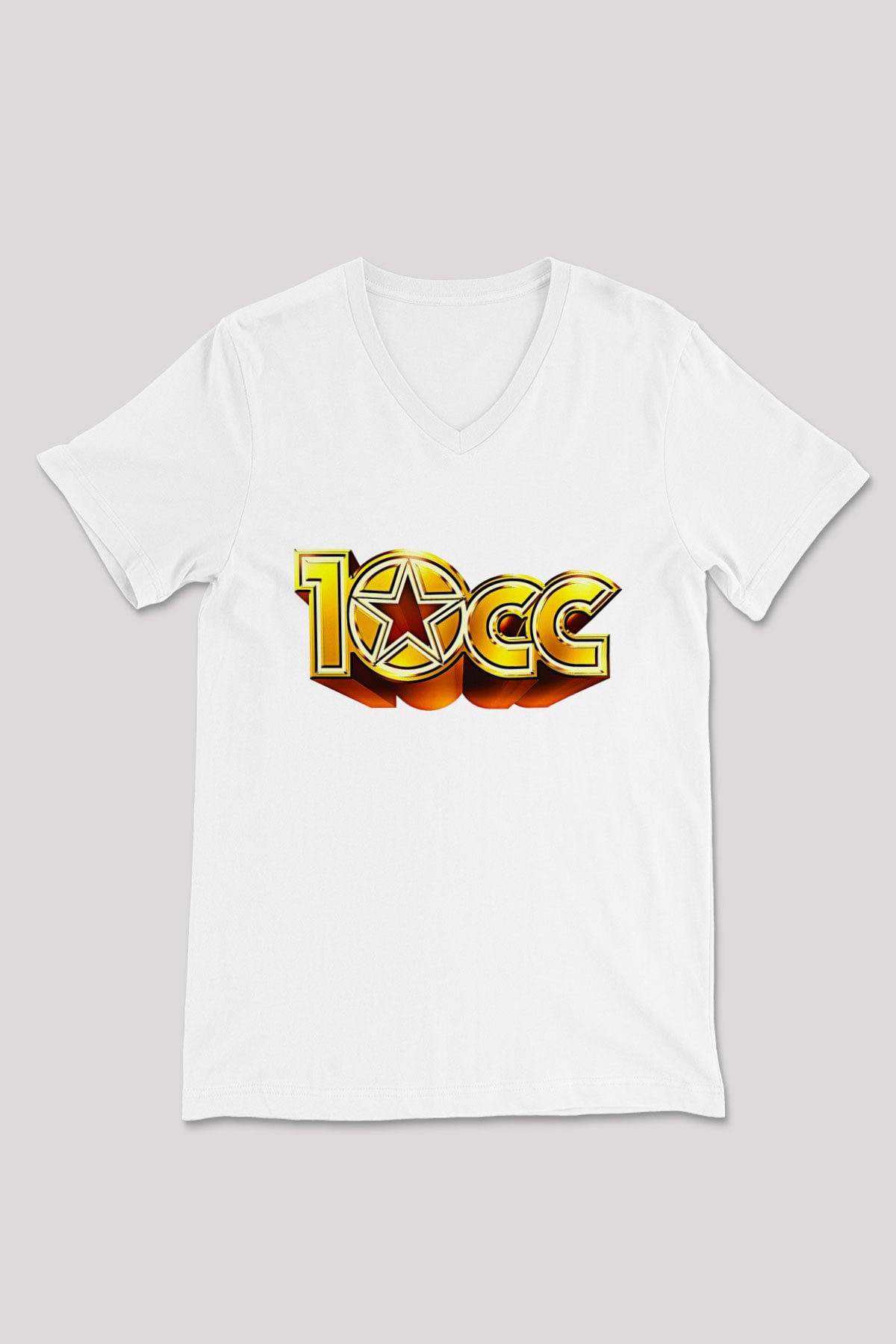 10cc Baskılı Beyaz Unisex V Yaka Tişört - Tshirt