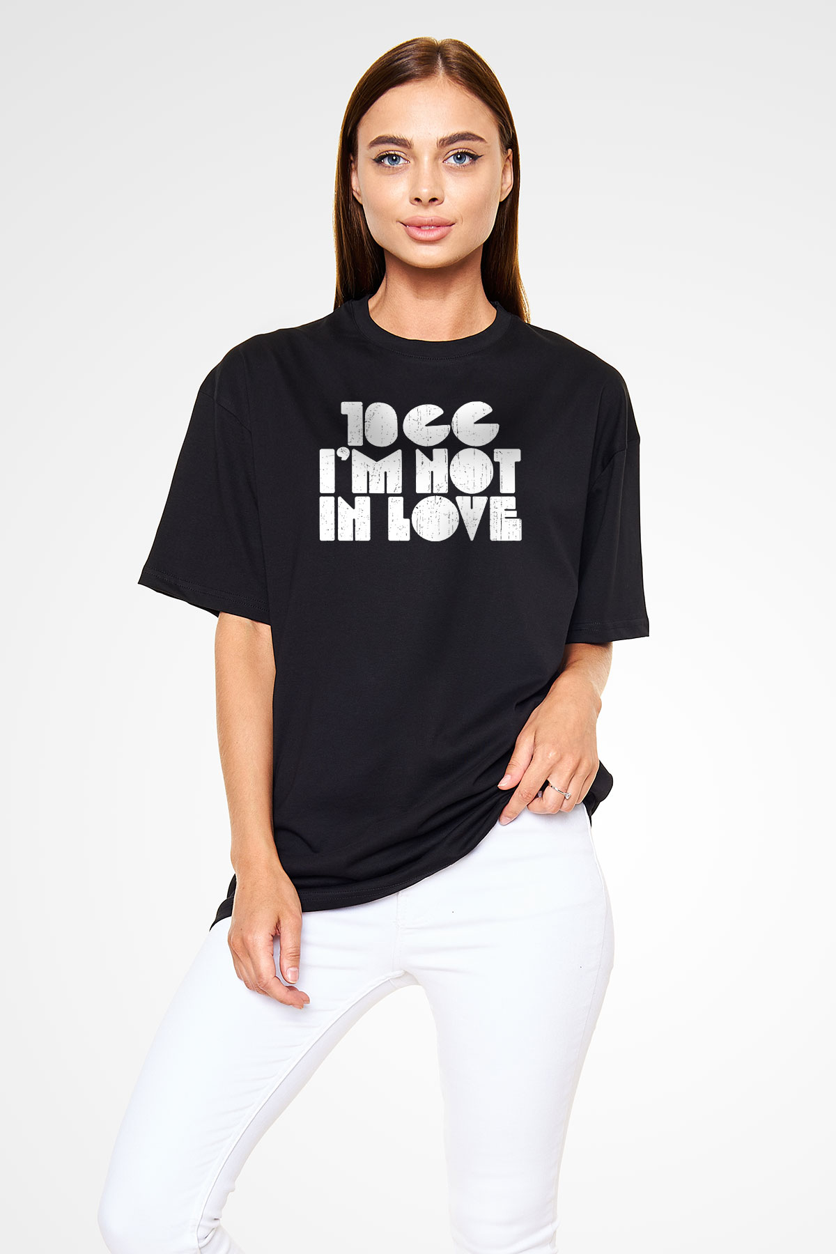 10cc Baskılı Unisex Siyah Oversize Tişört - Tshirt