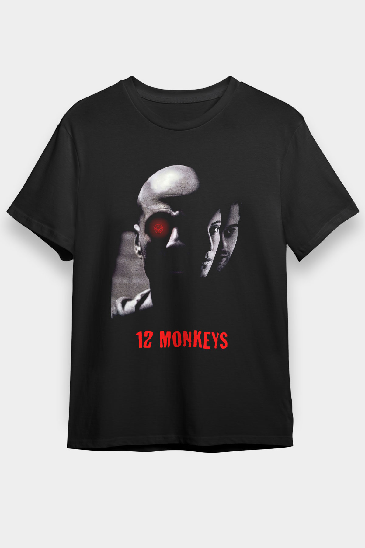 12 Maymun (12 Monkeys) Baskılı Unisex Siyah Tişört - Tshirt