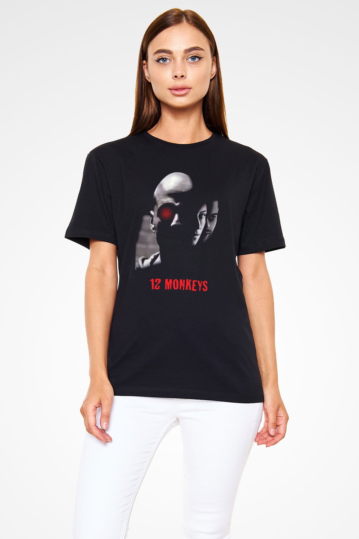 12 Maymun (12 Monkeys) Baskılı Unisex Siyah Tişört - Tshirt