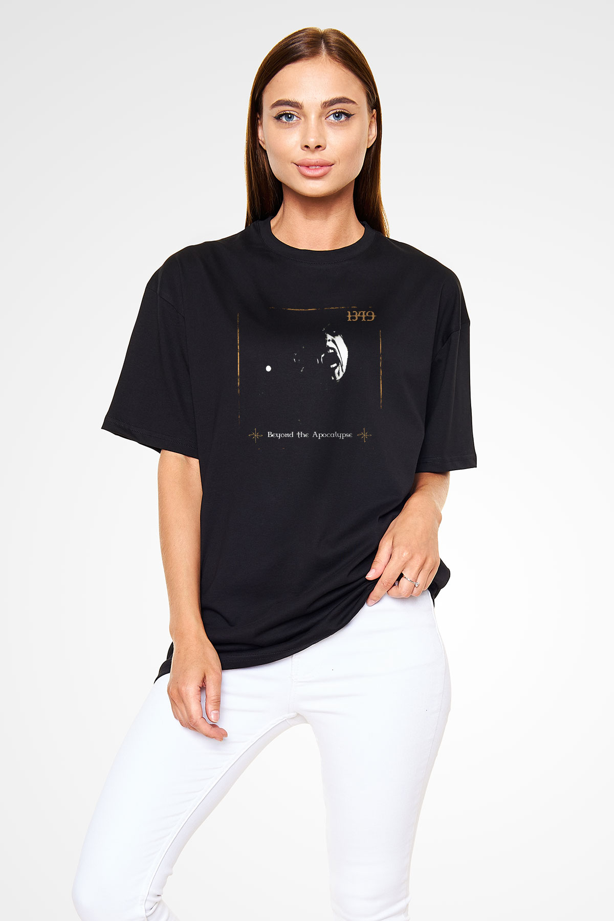 1349 Baskılı Unisex Siyah Oversize Tişört