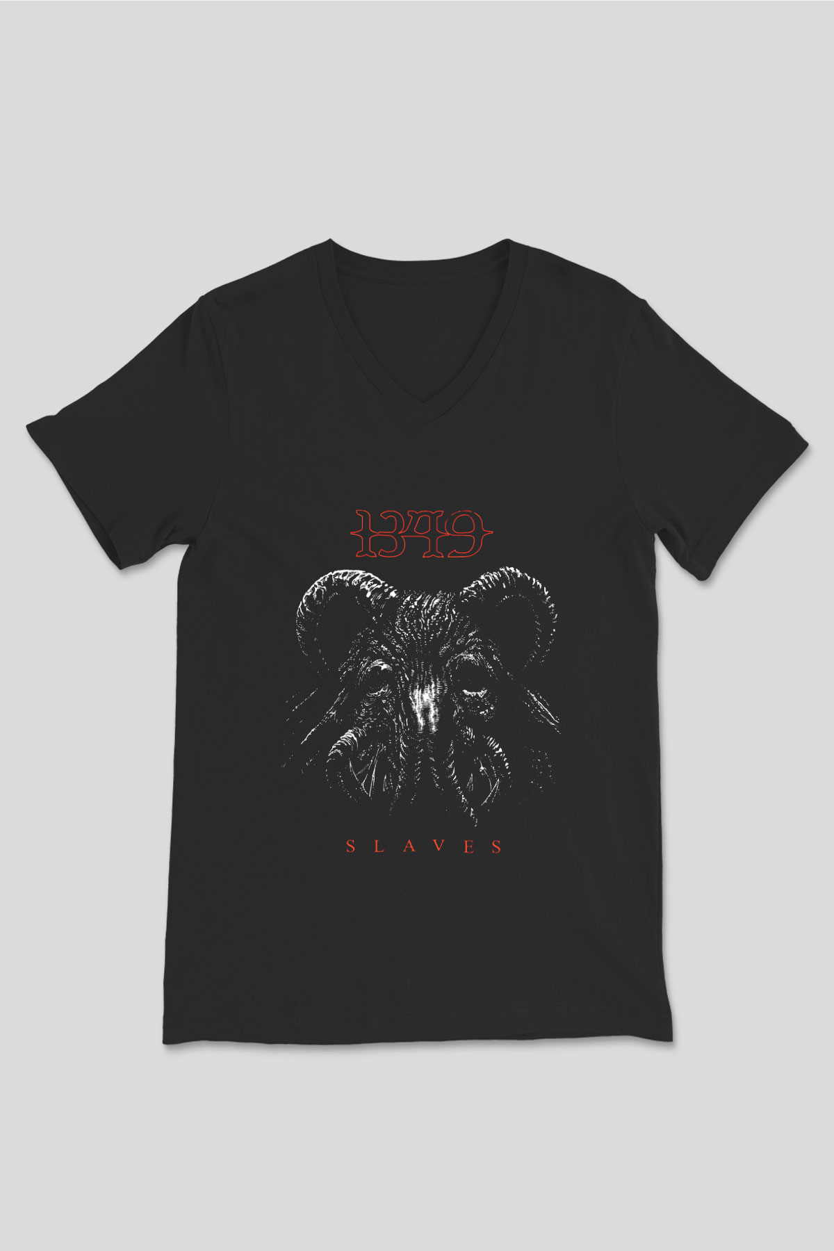 1349 Baskılı Unisex Siyah V Yaka Tişört