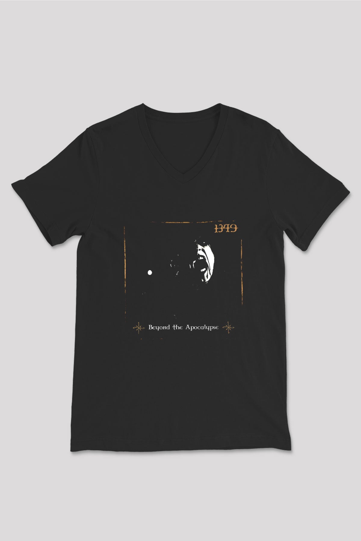 1349 Baskılı Unisex Siyah V Yaka Tişört