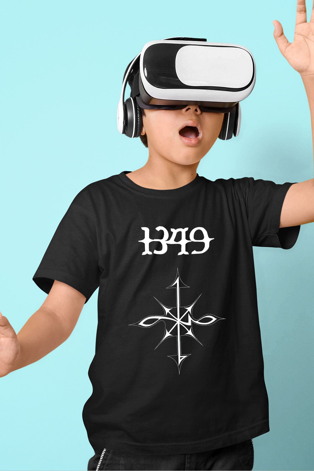 1349 Grubu Baskılı Siyah Unisex Çocuk Tişört