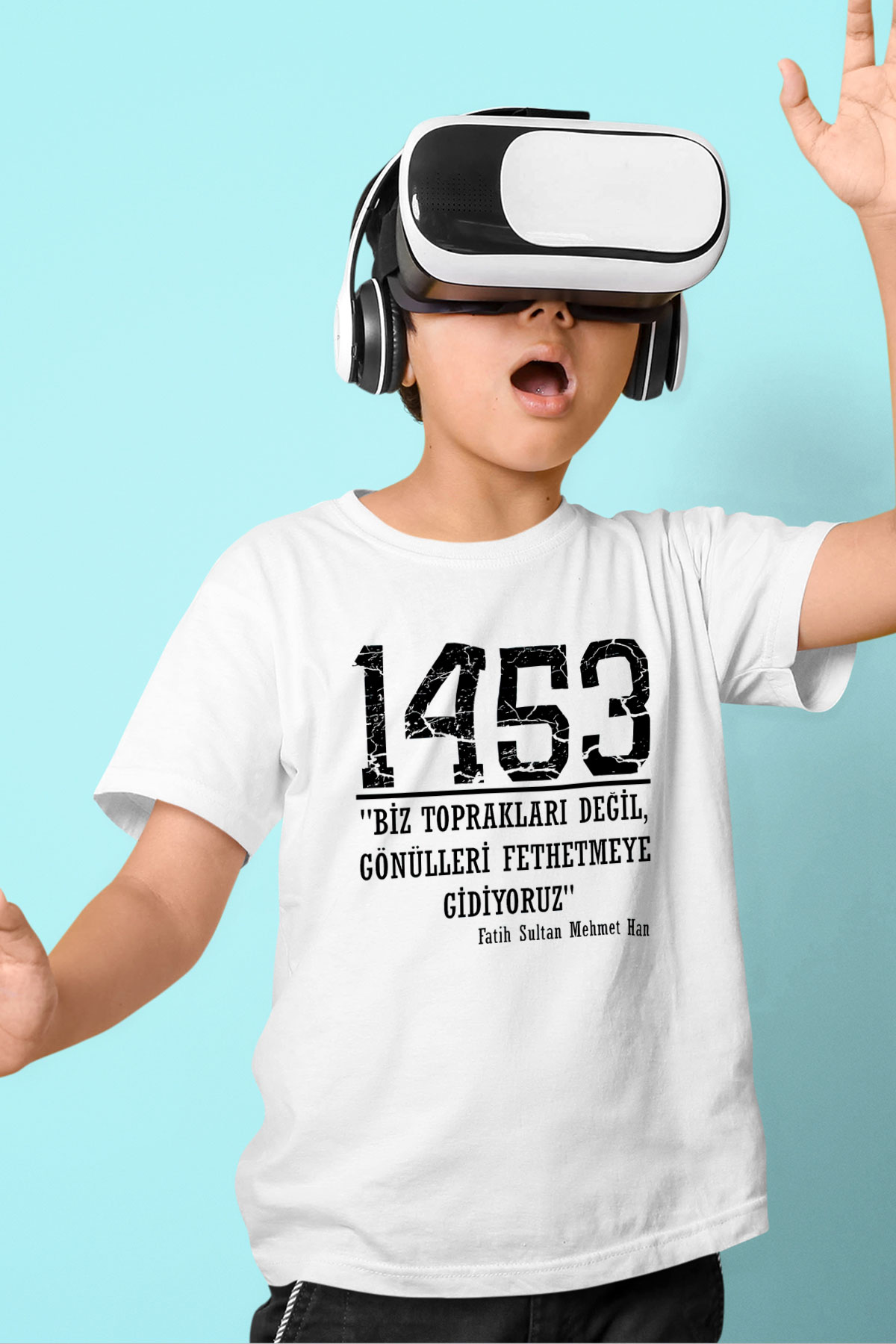 1453 Baskılı Beyaz Unisex Beyaz Çocuk Tişört - Tshirt