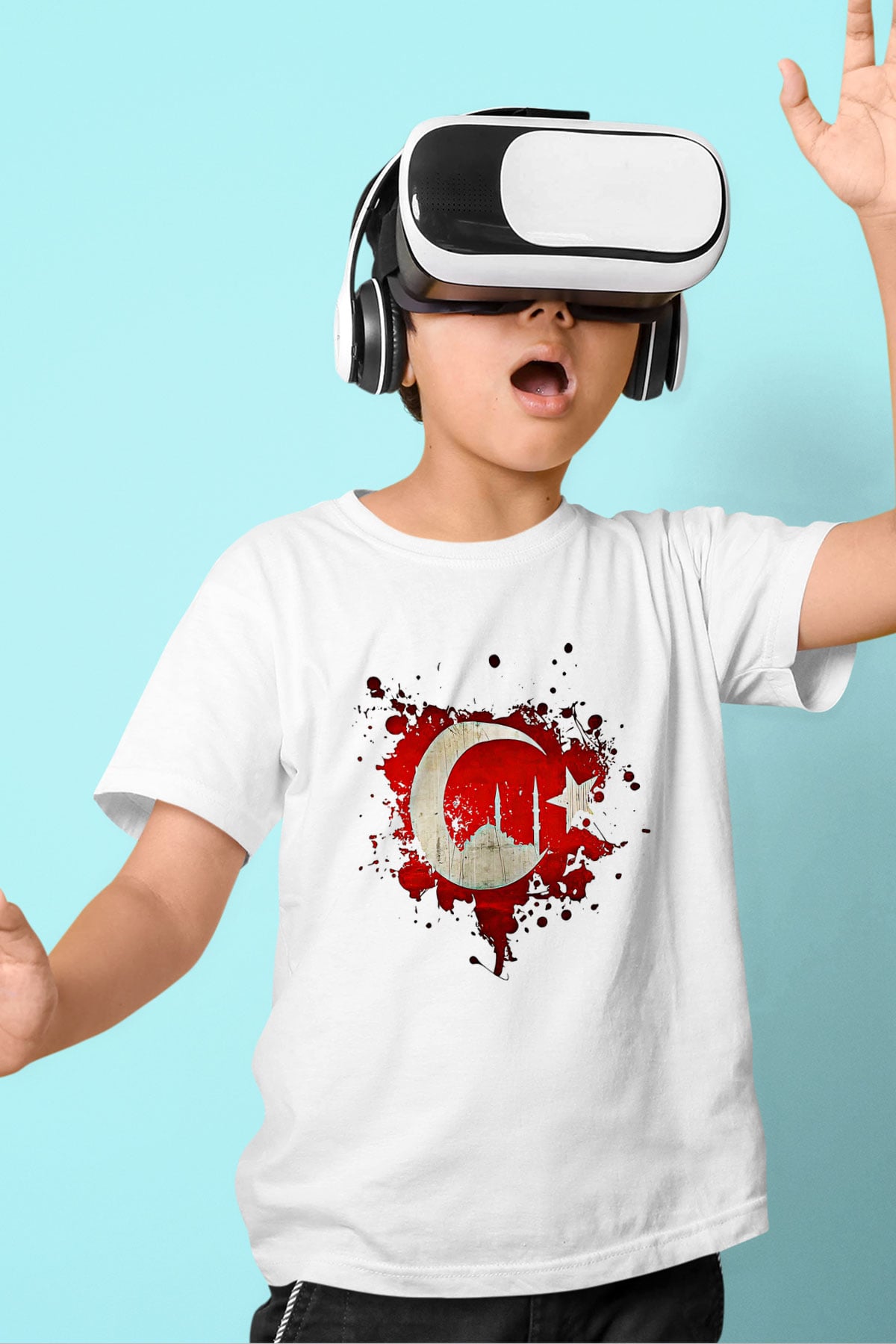 1453 Baskılı Beyaz Unisex Beyaz Çocuk Tişört - Tshirt